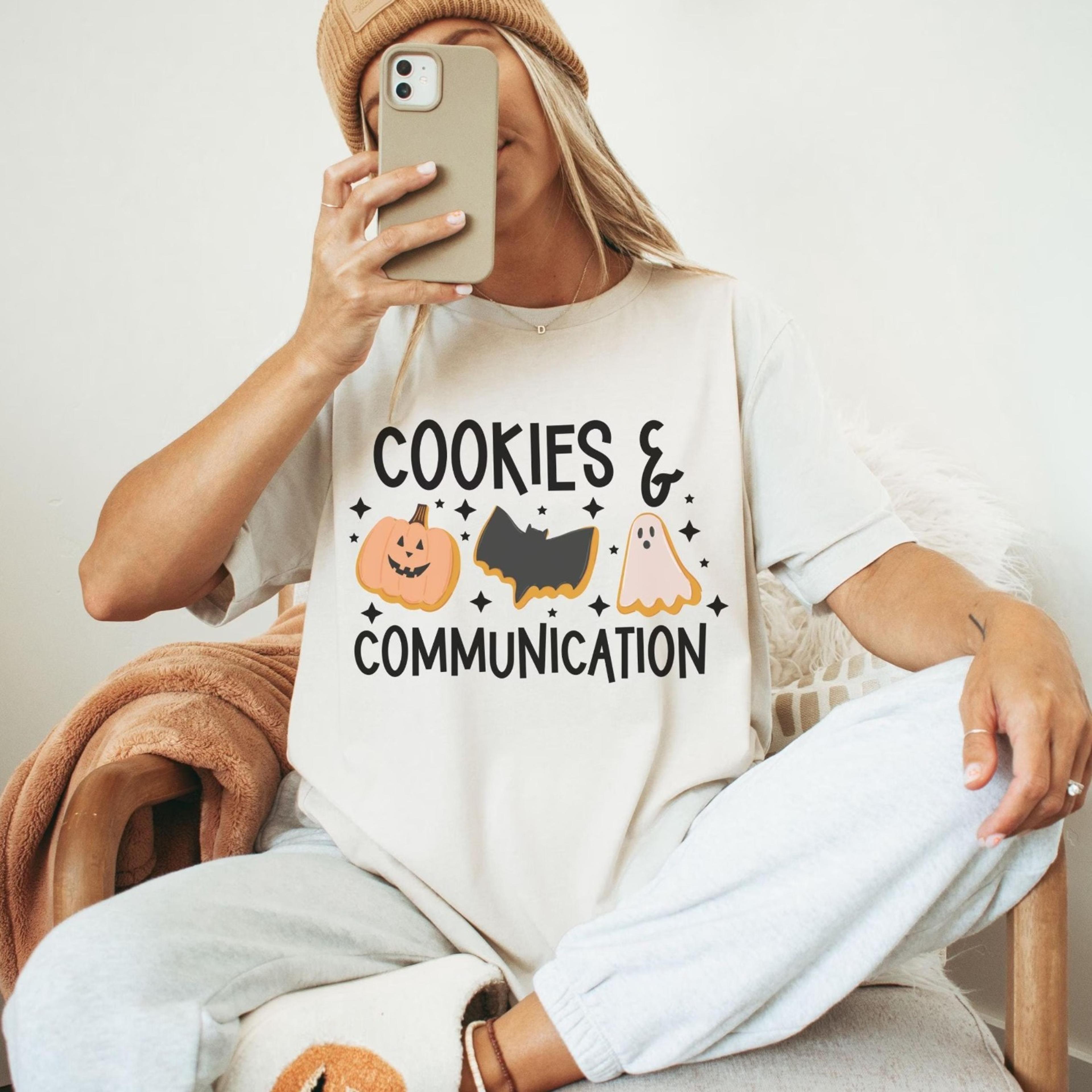 slp halloween tee, spooky slp t-shirt, cookies and communication shirt, halloween speech therapy shirt,