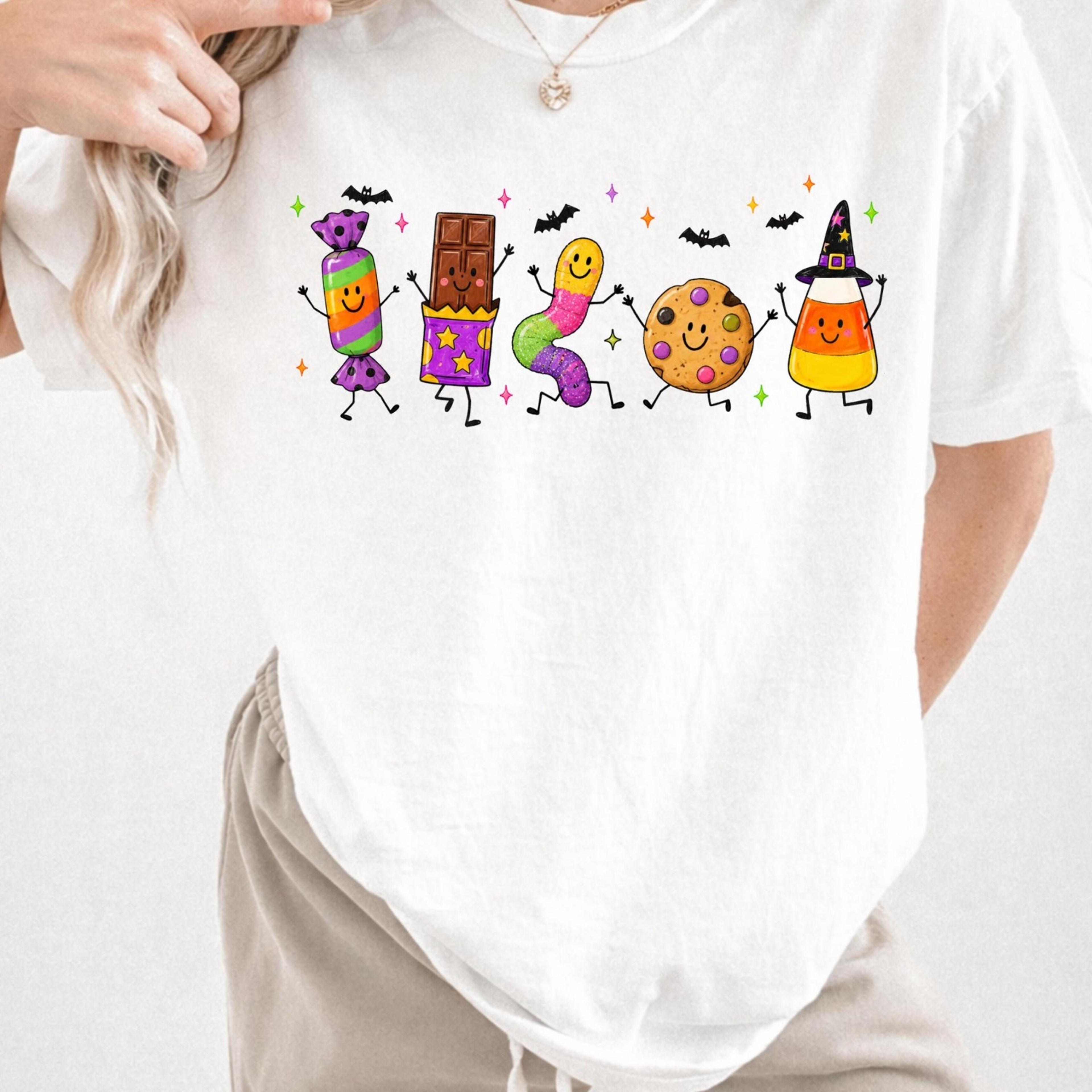 halloween doodle comfort colors shirt, halloween candy shirt, cute halloween shirt, witch hat sparkler tee, spooky seaso