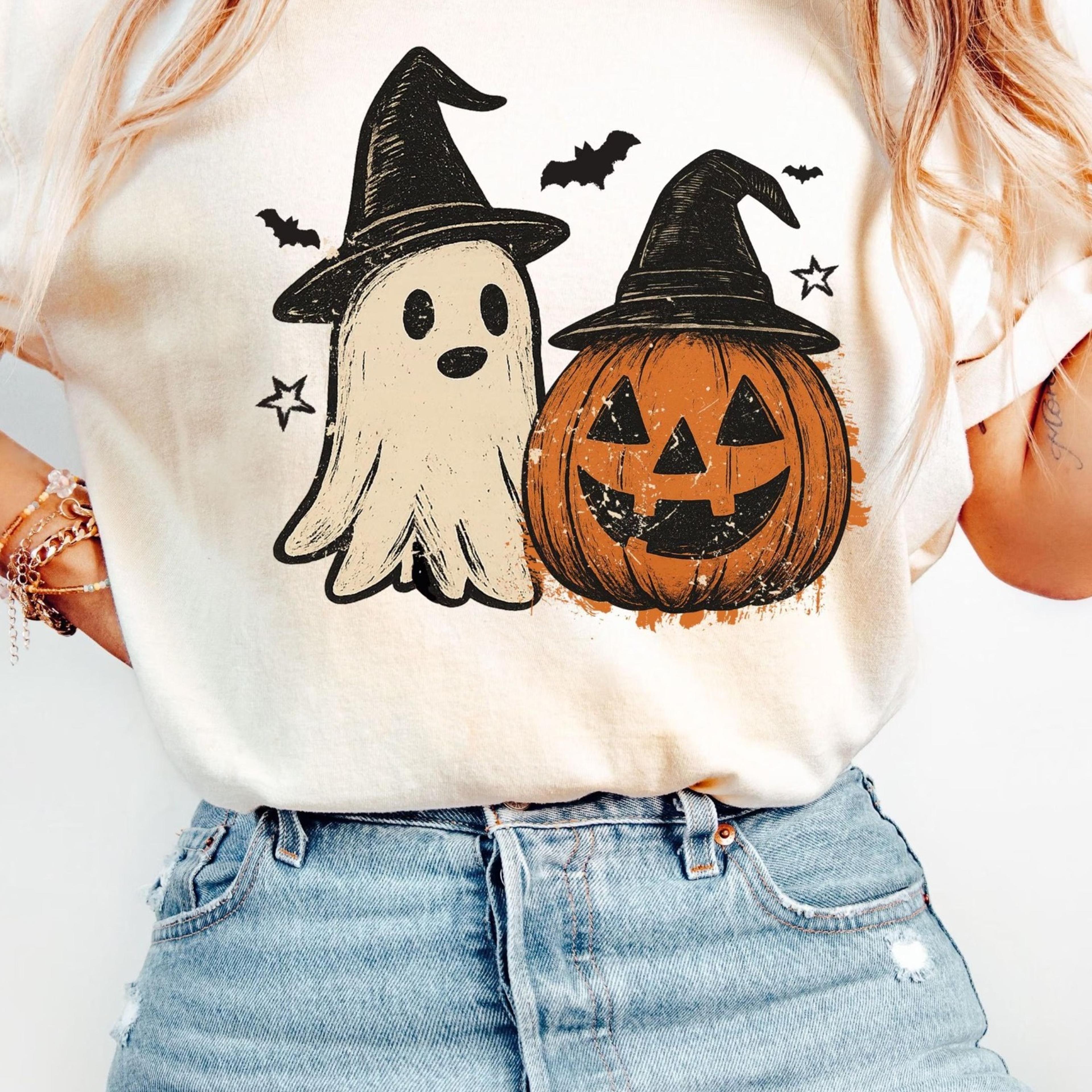 spooky ghost and pumpkin t-shirt, halloween shirt, spooky season shirt