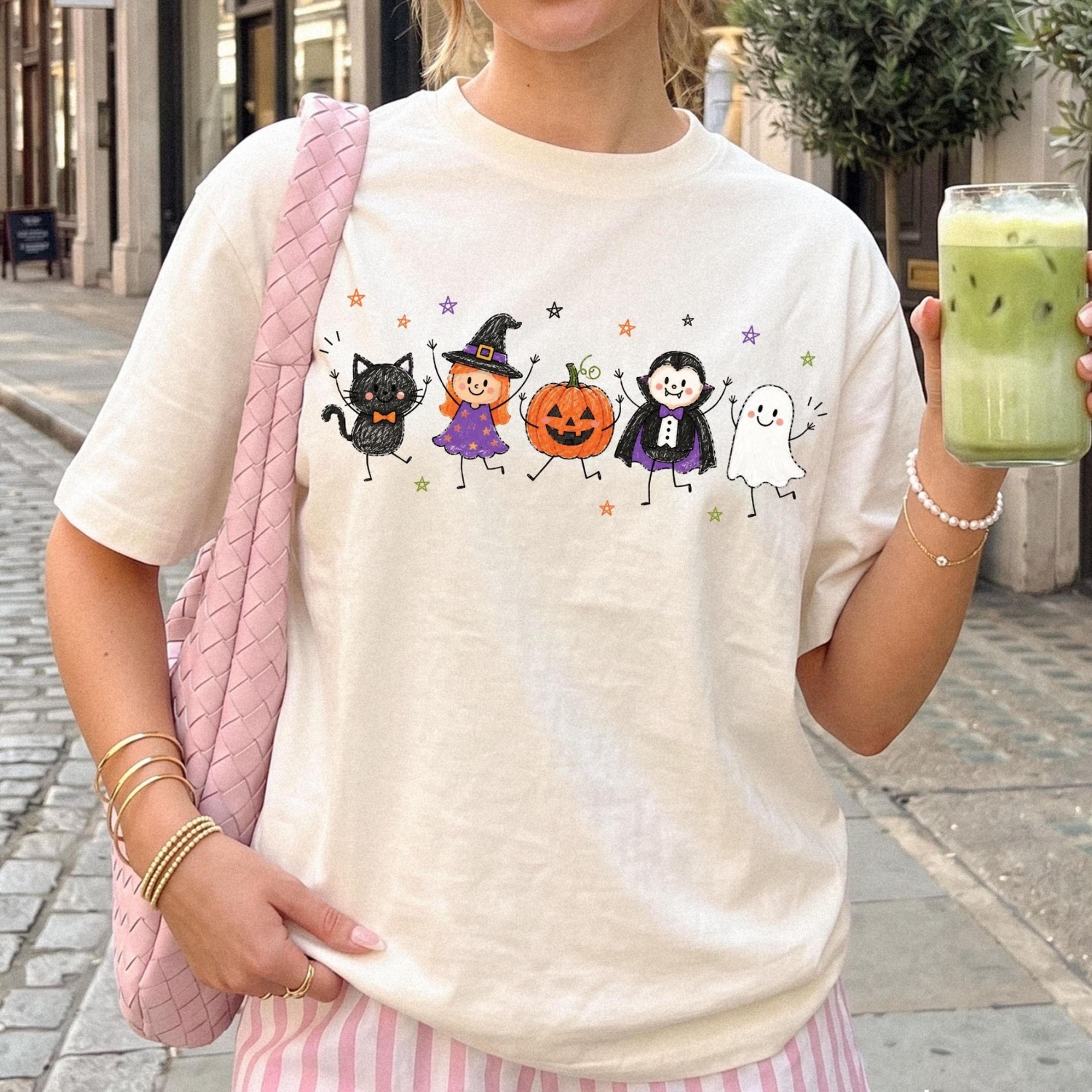 halloween shirt, ghost pumpkin witch black cat tee, retro halloween shirt, spooky cute fall graphic tee