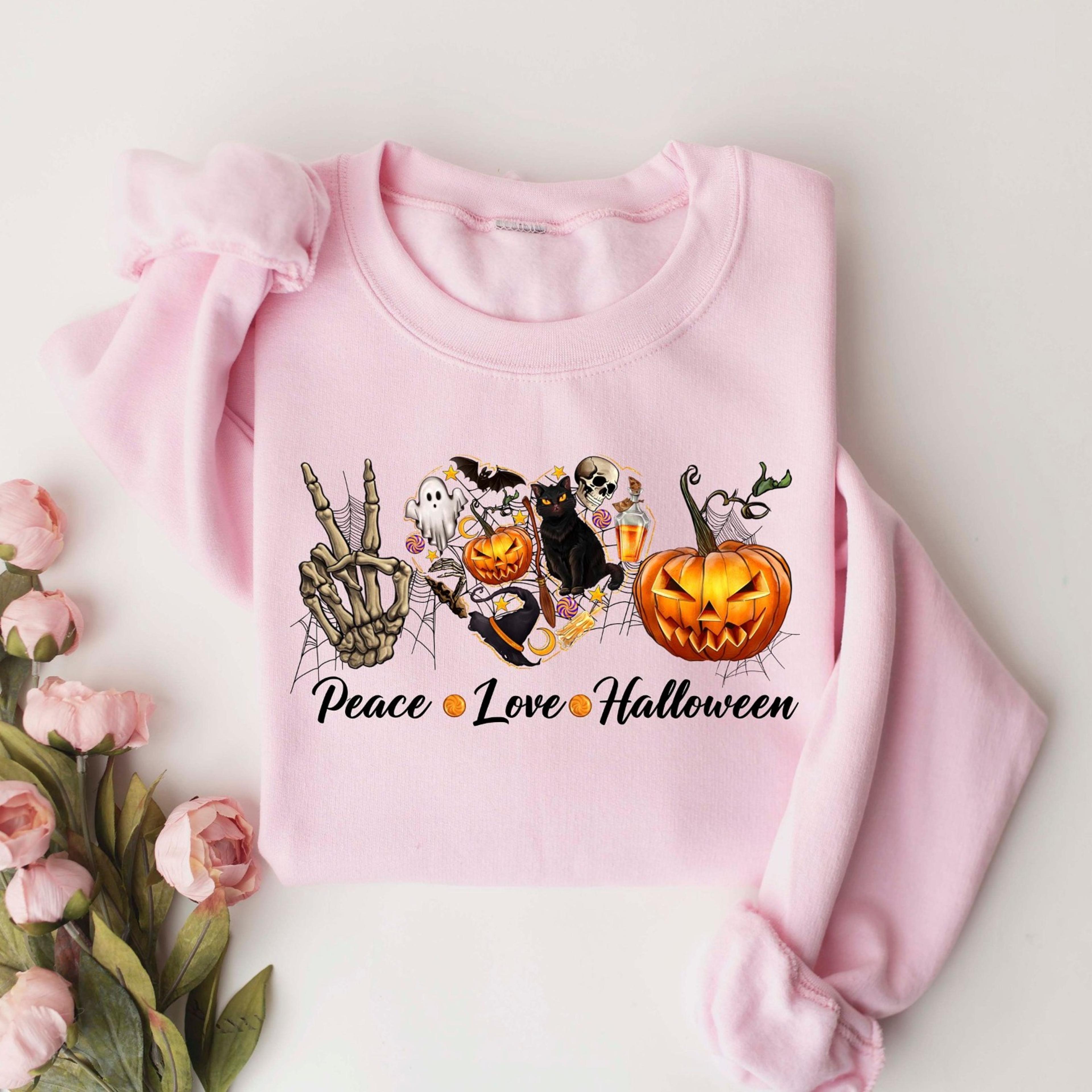 peace love halloween sweatshirt happy pumpkin spooky season tee