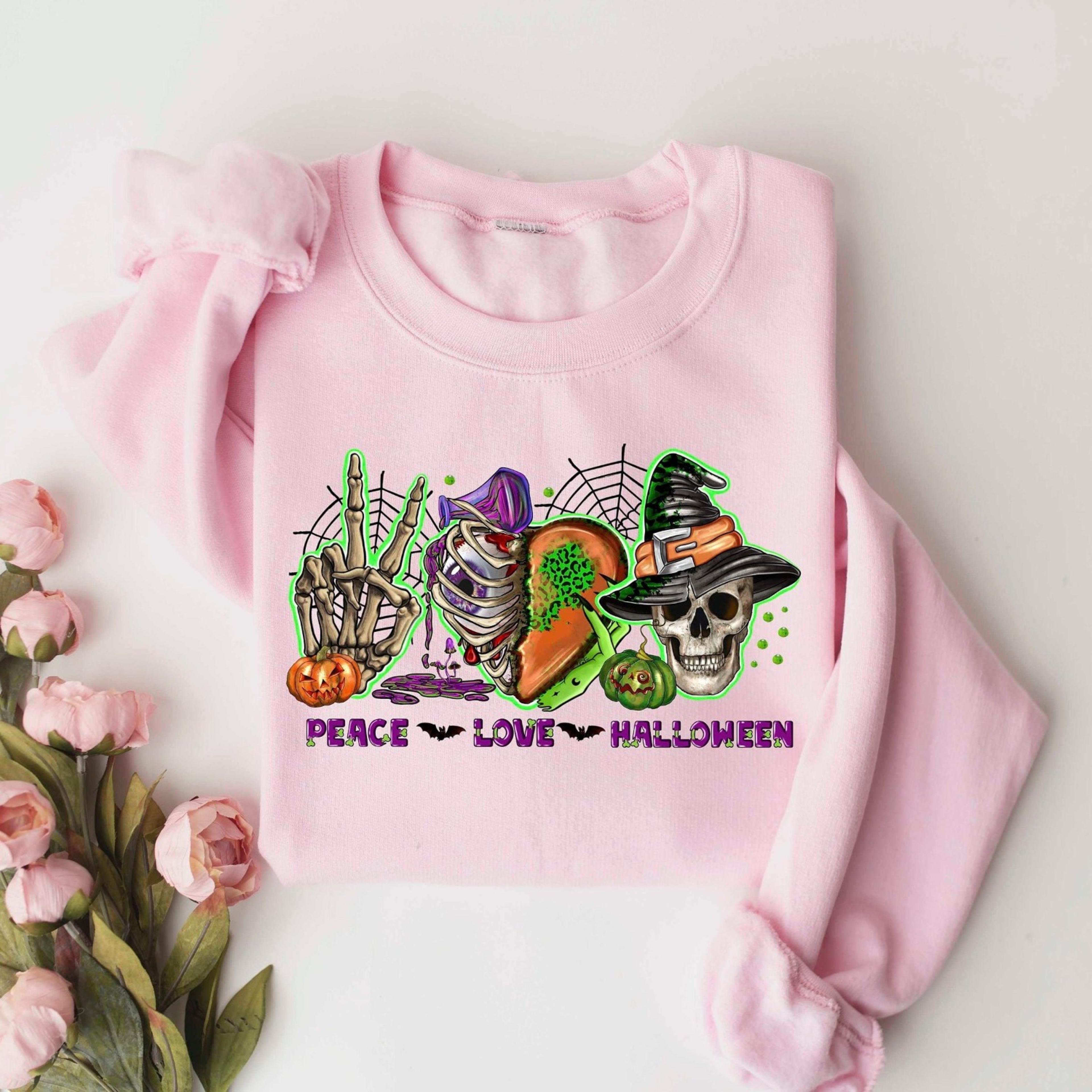 peace love halloween sweatshirt cute pumpkin spooky season crewneck