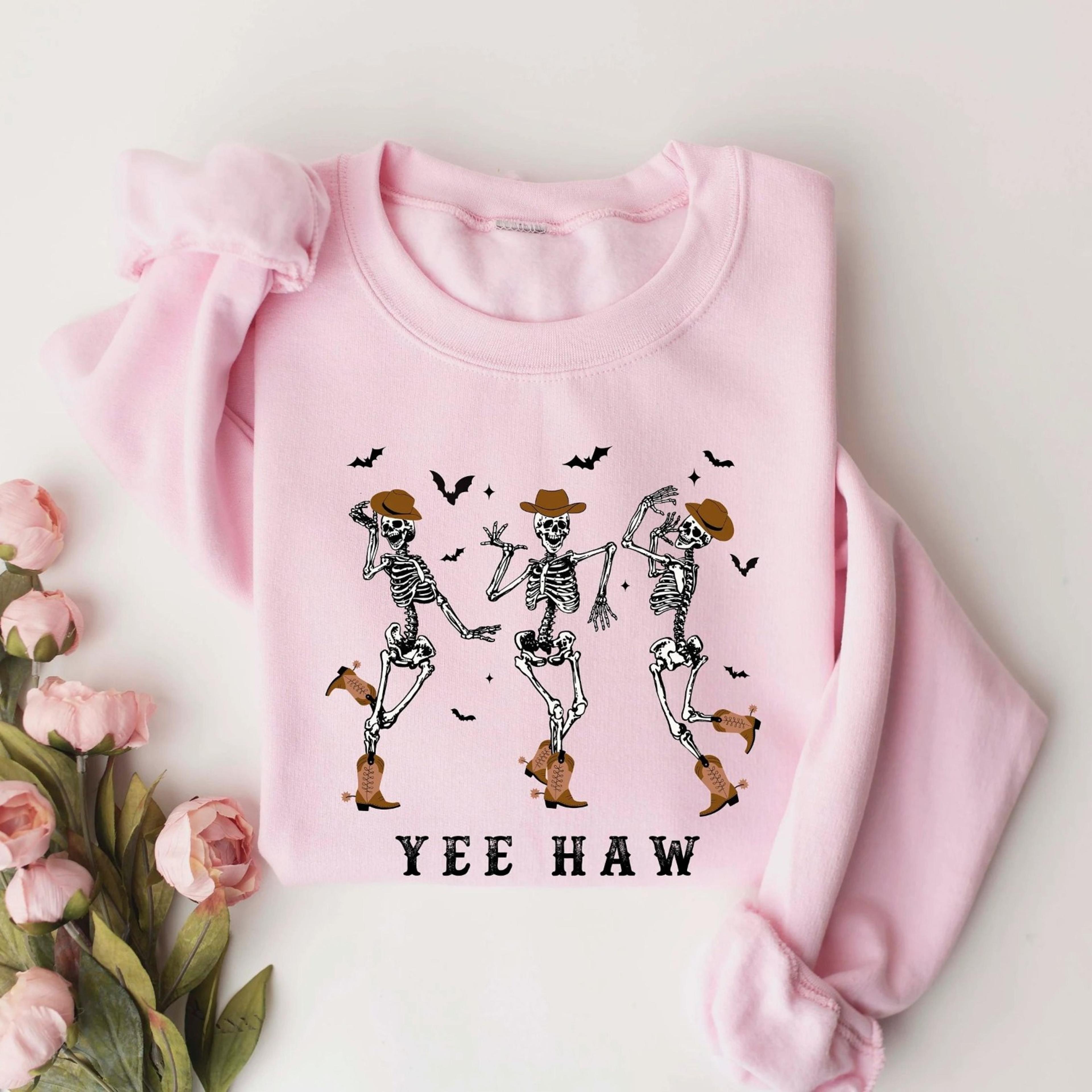 dancing skeleton pumpkin halloween sweatshirt spooky season fall crewneck