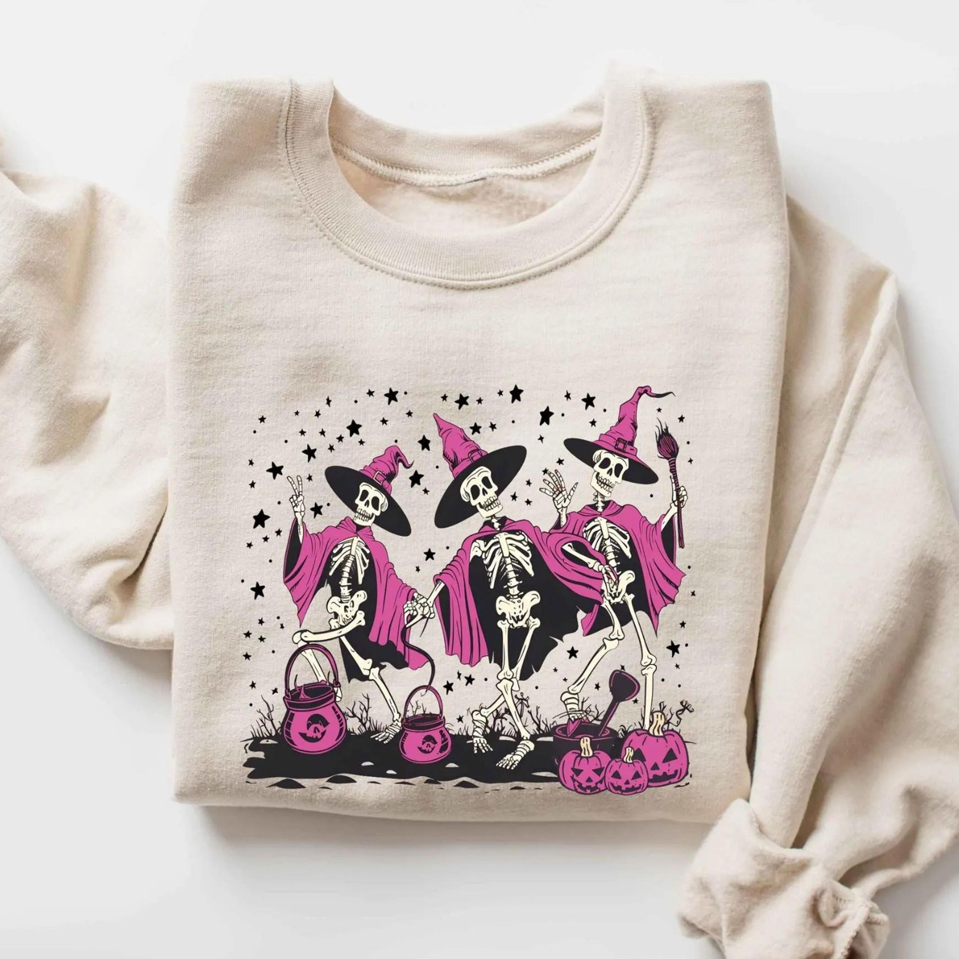 dancing skeleton pumpkin halloween sweatshirt spooky season party crewneck