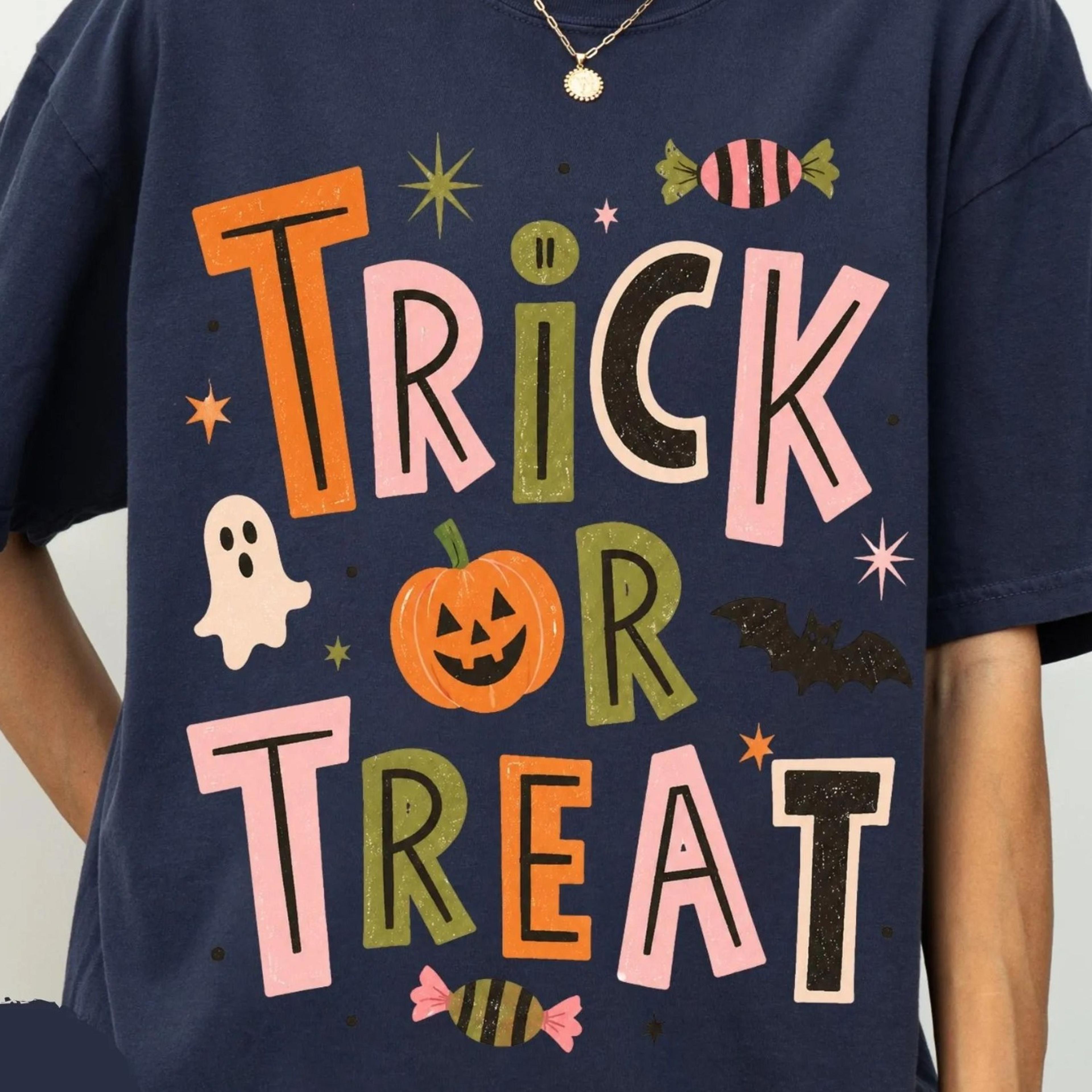 trick or treat shirt, vintage halloween graphic tee retro pumpkin season apparel, spooky season gift, fall aesthetic