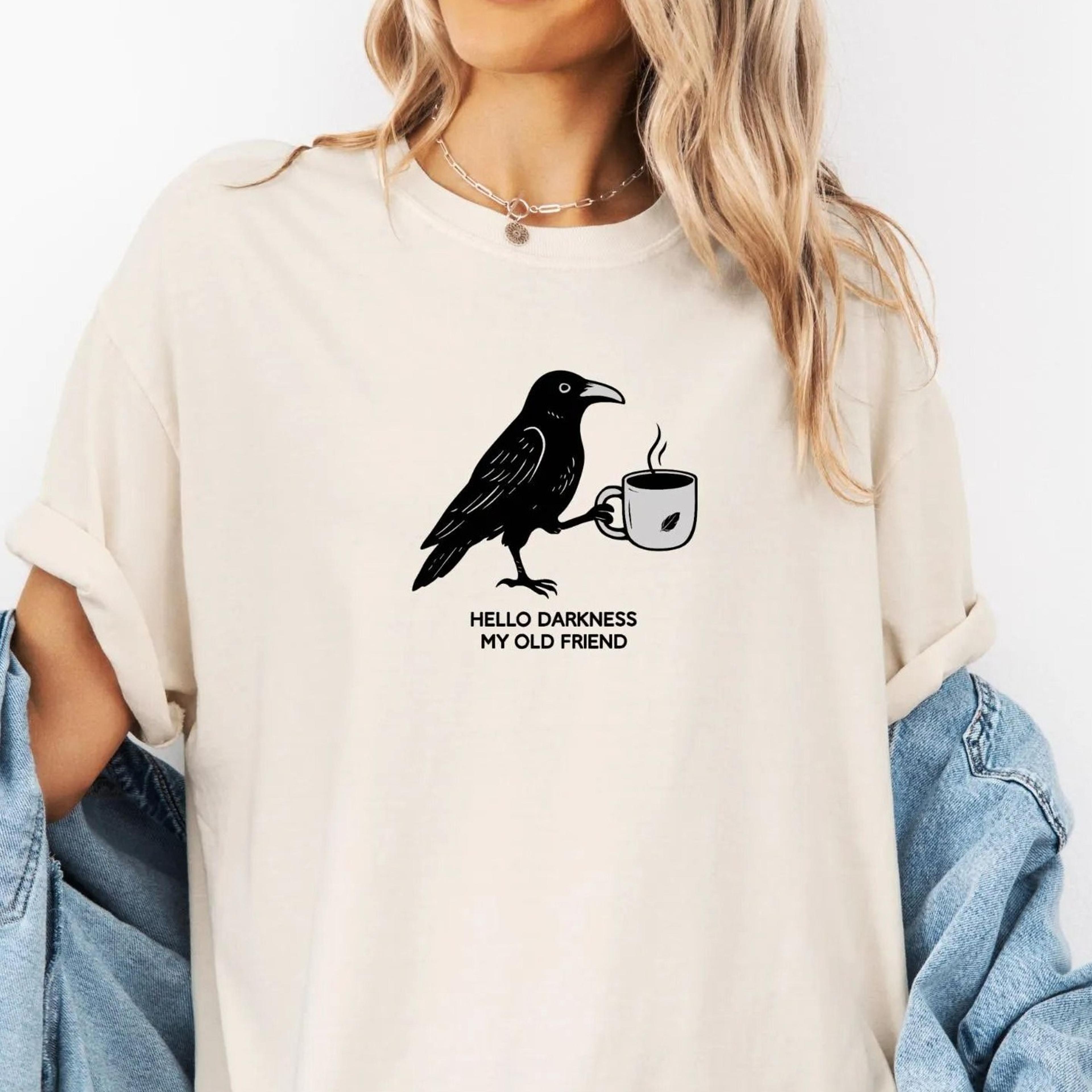 gift for coffee lover raven crow coffee shirt halloween shirt t-shirt fall tee tshirts women's men's oversized