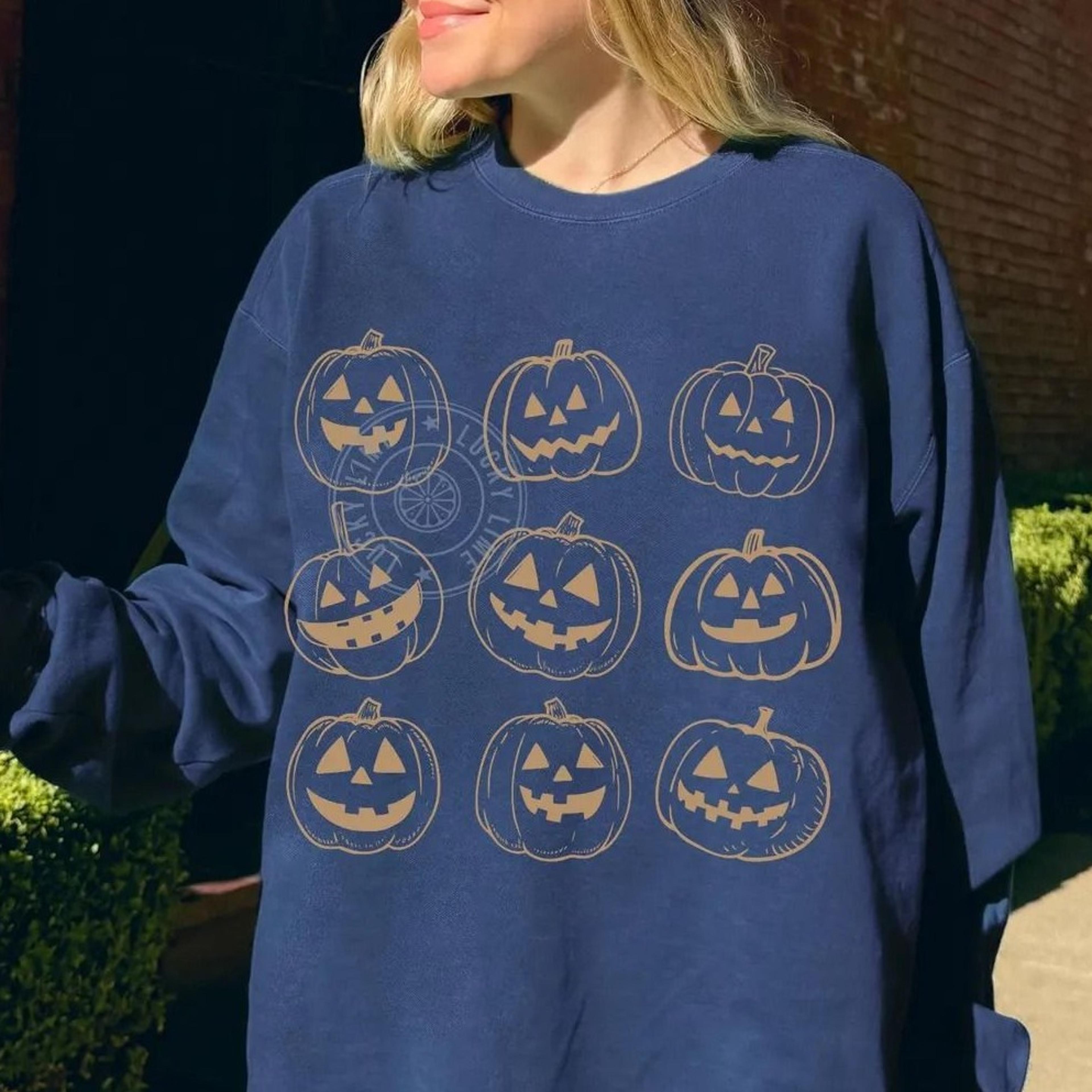 pumpkin sweatshirt, halloween sweatshirt, jack o lantern shirt, spooky season, fall sweater, pumpkin season, trick or tr