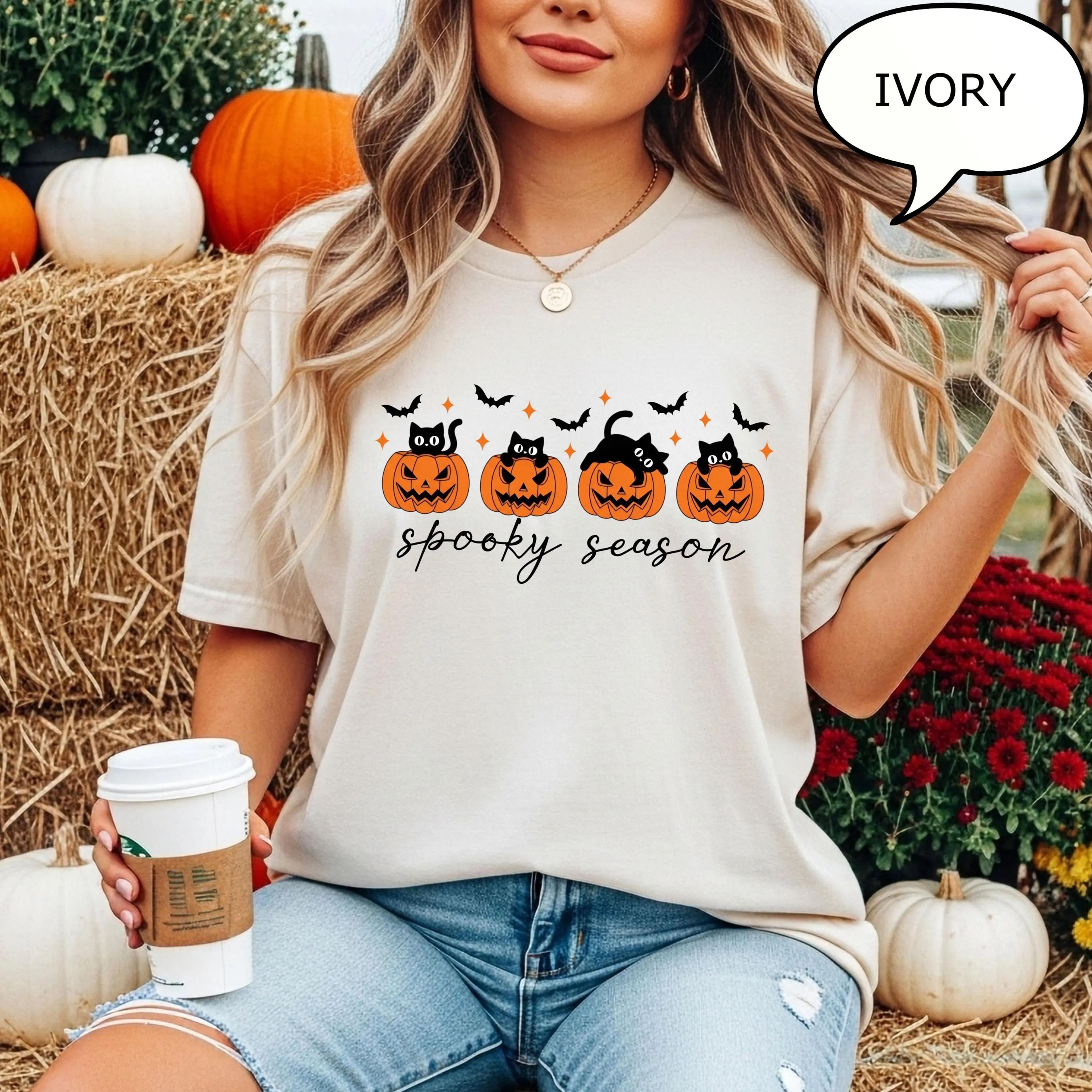 pumpkin and cat t-shirt, halloween cats tee, halloween shirt, cat lower halloween gift, spooky season shirt, fall cat sh