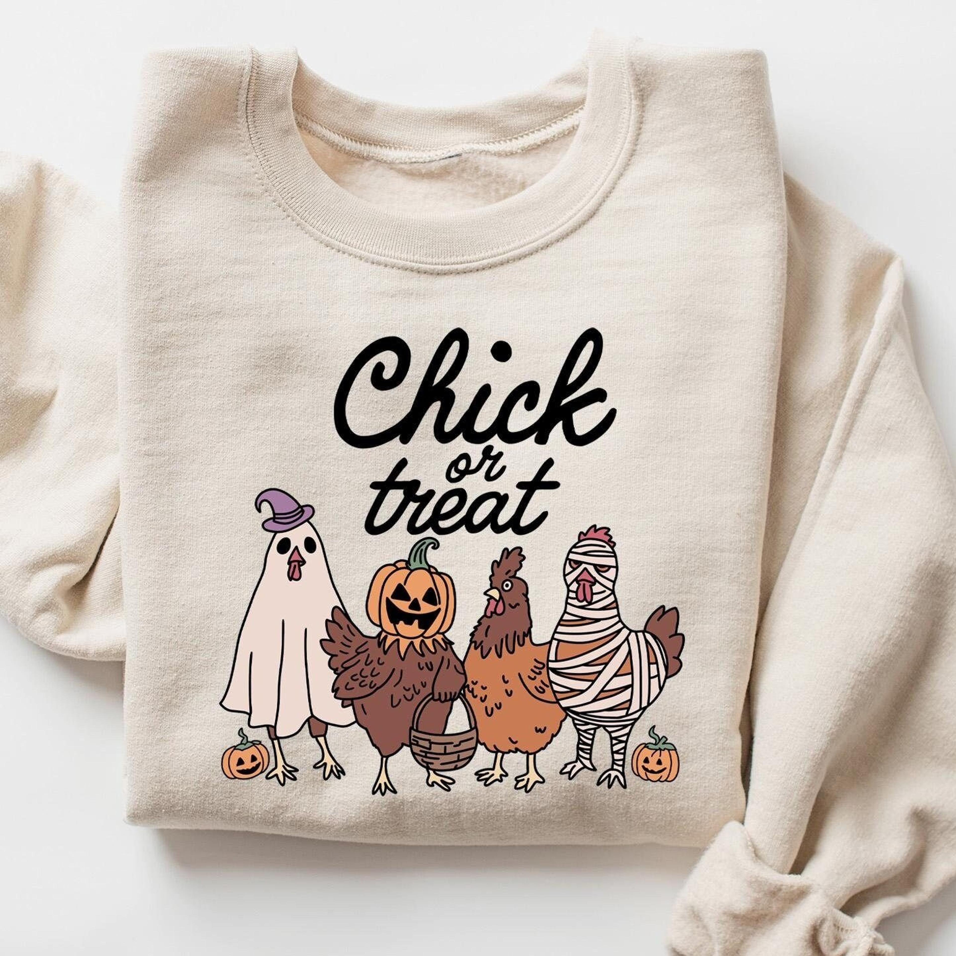 halloween chick or treat sweatshirt, halloween chicken sweatshirt, halloween funny chicken shirt, ghost chicken shirt, c