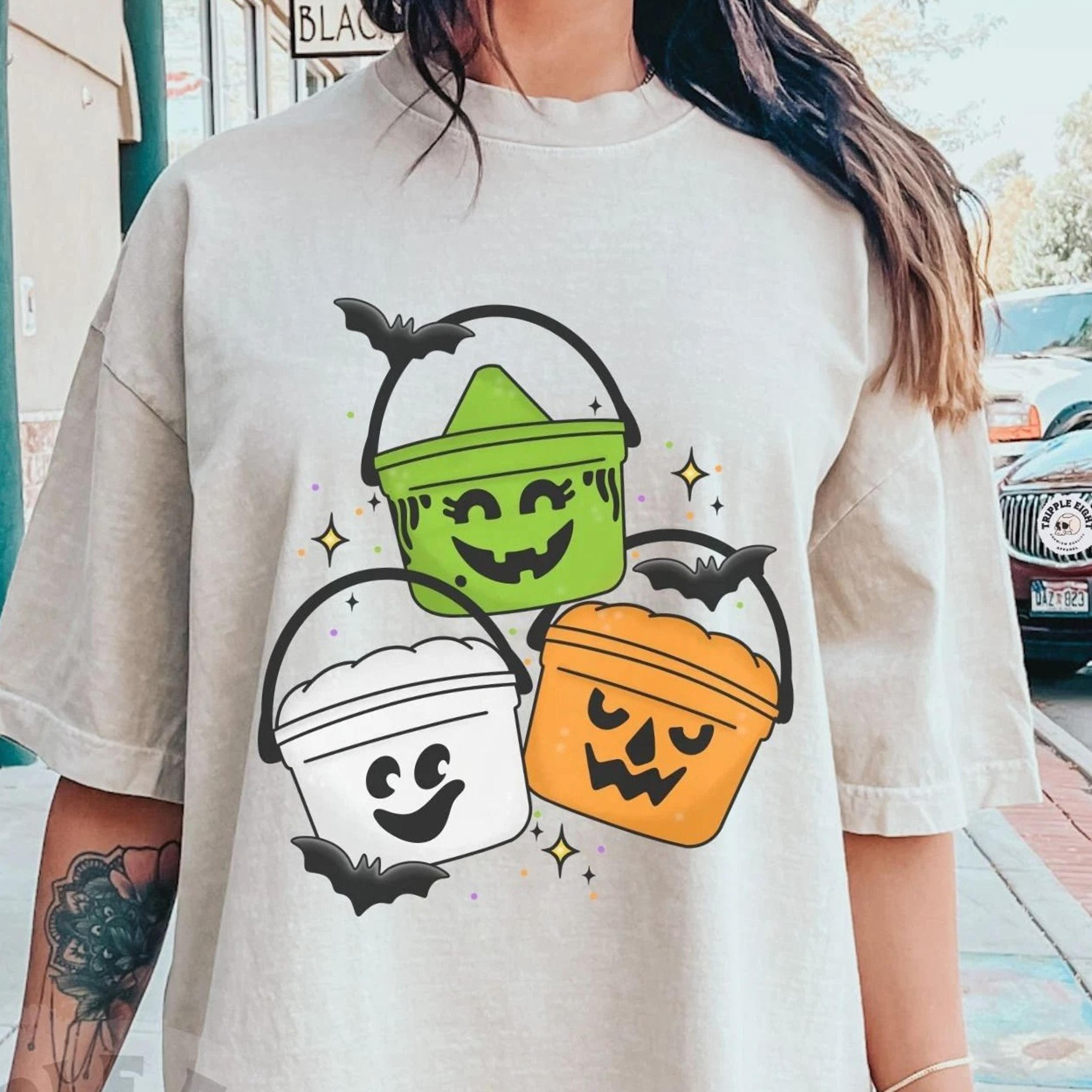 vintage halloween bucket shirt cute 90s nostalgia retro graphic tee trendy halloween boo pails tshirt plus size tshirt,