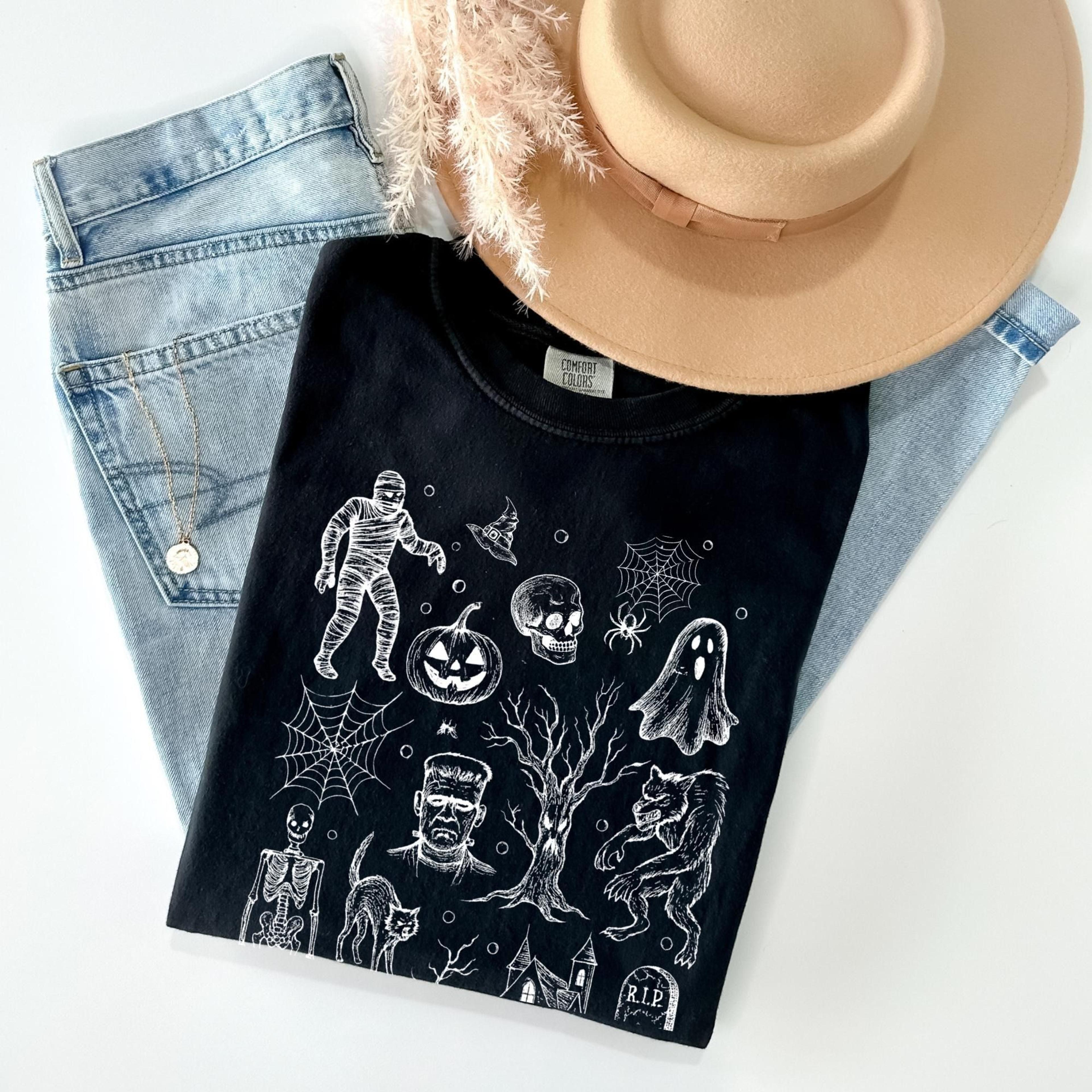y2k halloween shirt, line art halloween, halloween monster shirt, monster mash tee