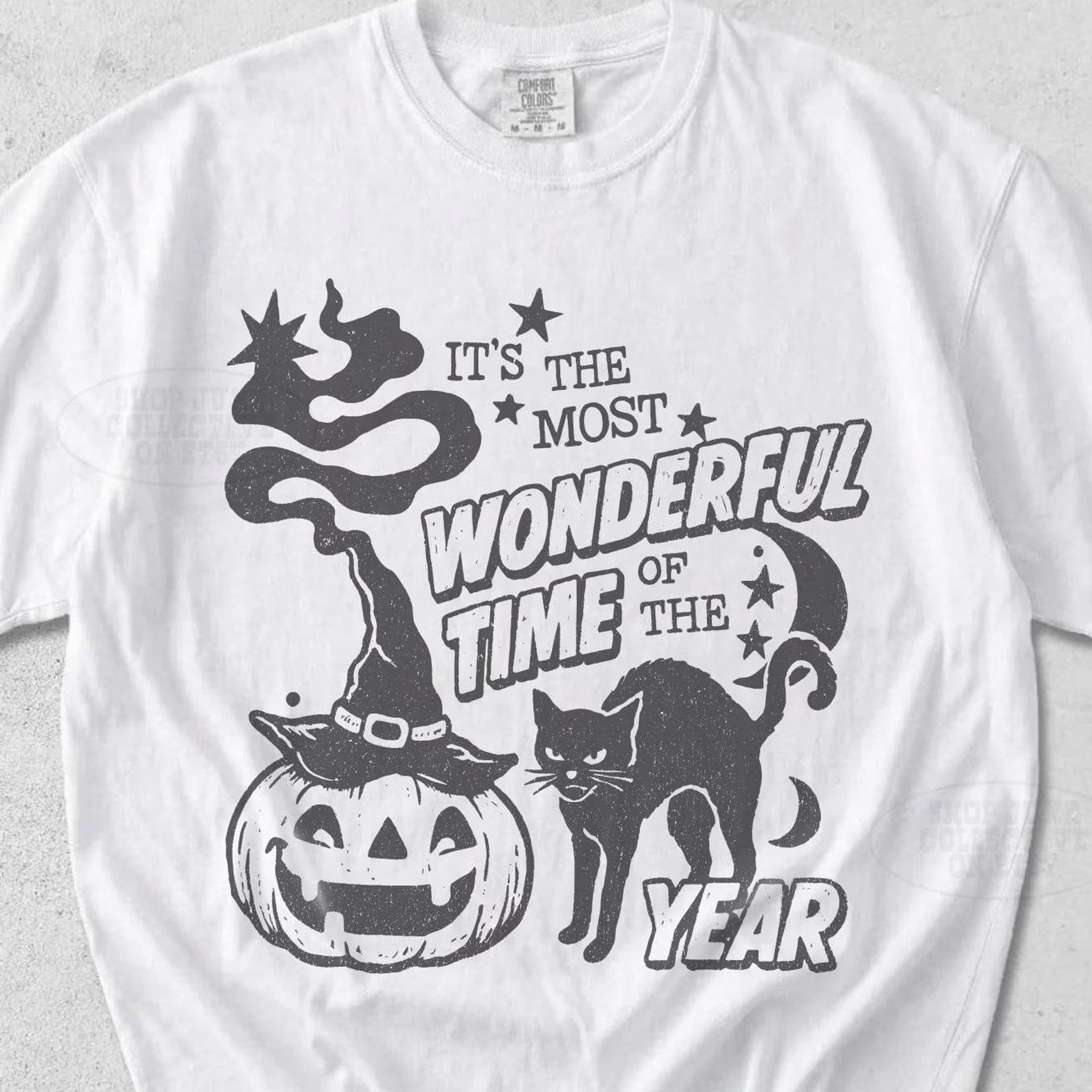 vintage summerween trendy spooky black cat witchy pumpkin tee most wonderful time retro witchy fall tee