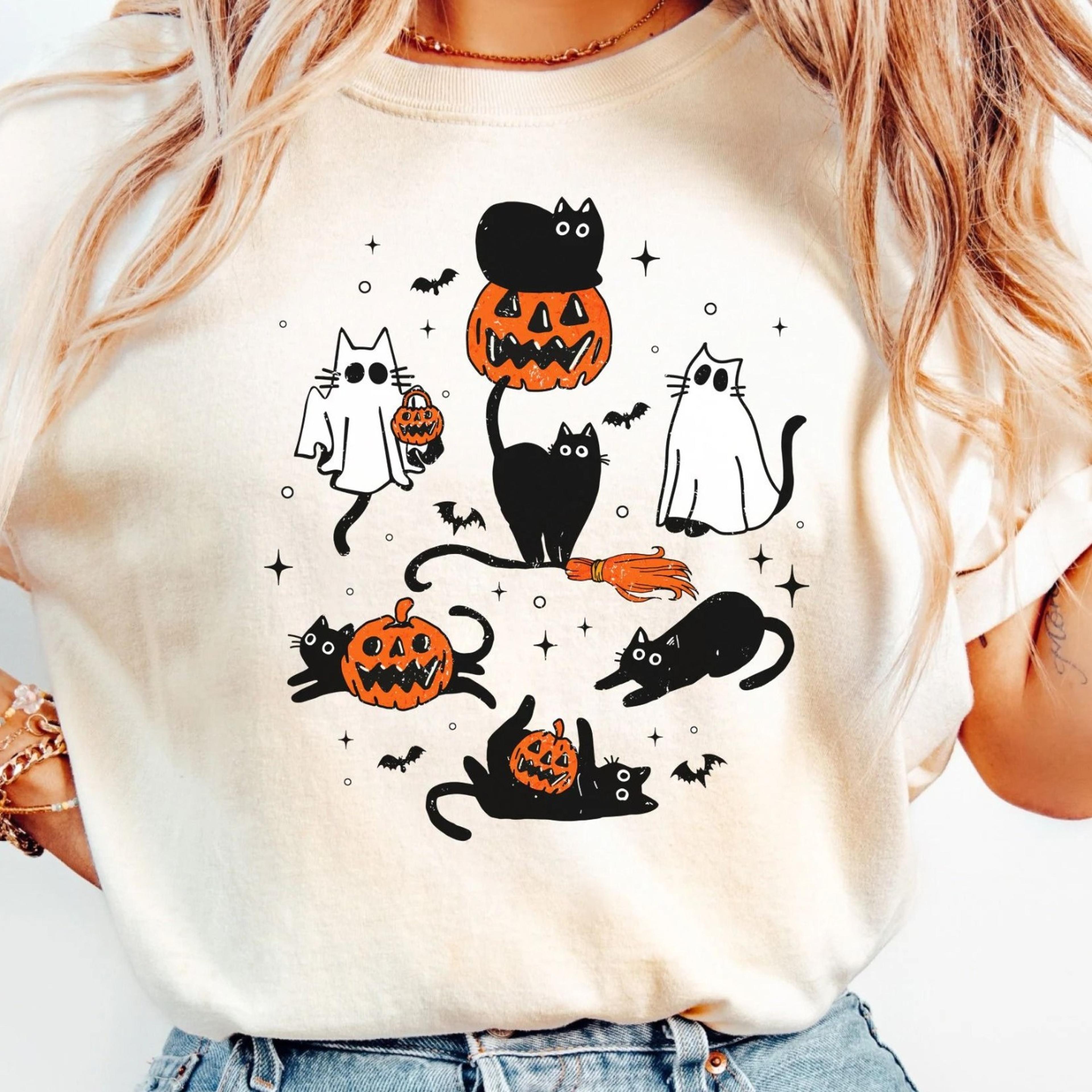 cute cat shirt, womens halloween shirt, cute fall shirt, spooky season shirt, gift for halloween