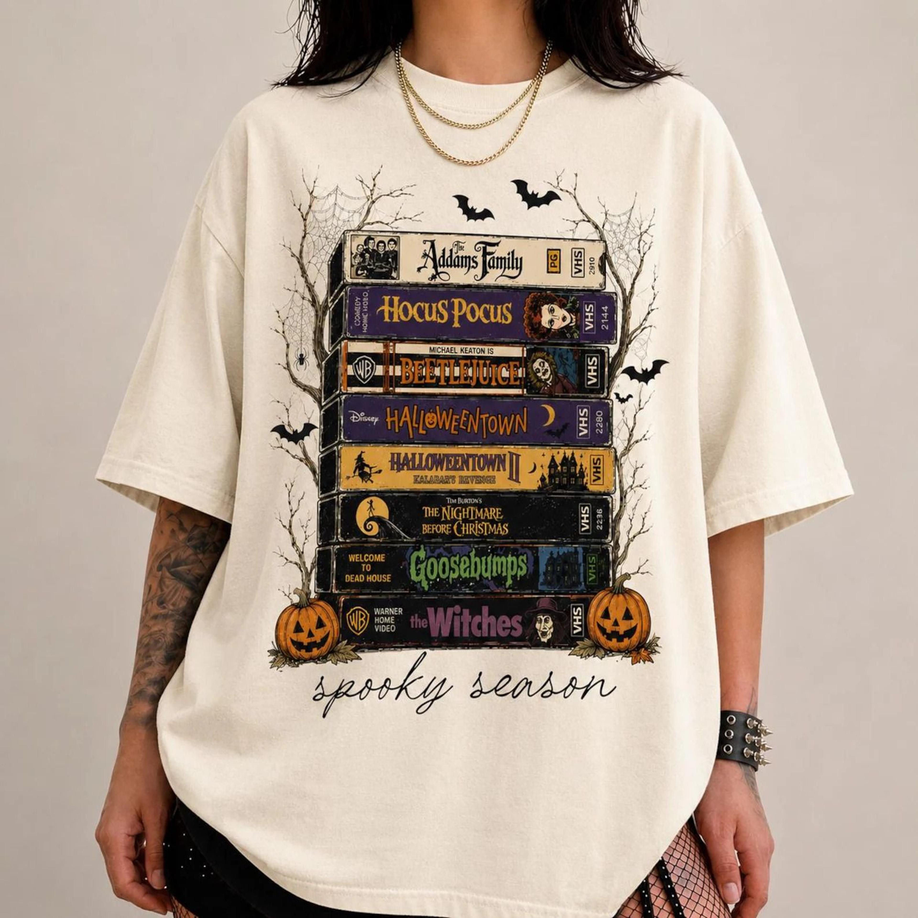 halloween movies books t-shirt, retro 90's horror movie tee, creepy movie night top, halloween witches outfit, spooky se