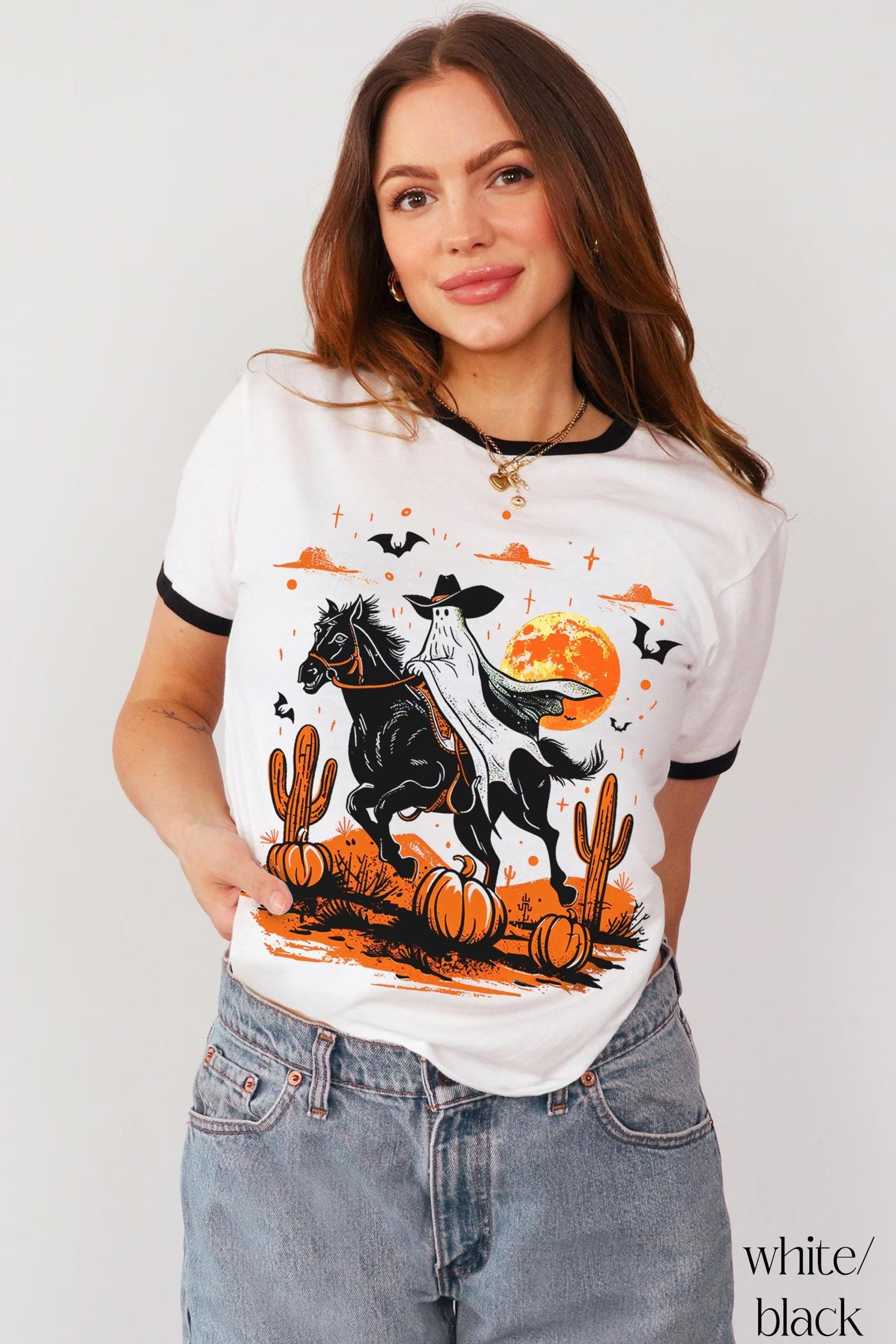 retro halloween shirt western halloween party tee bats tshirt spooky season sweatshirt vintage halloween sweater trendy