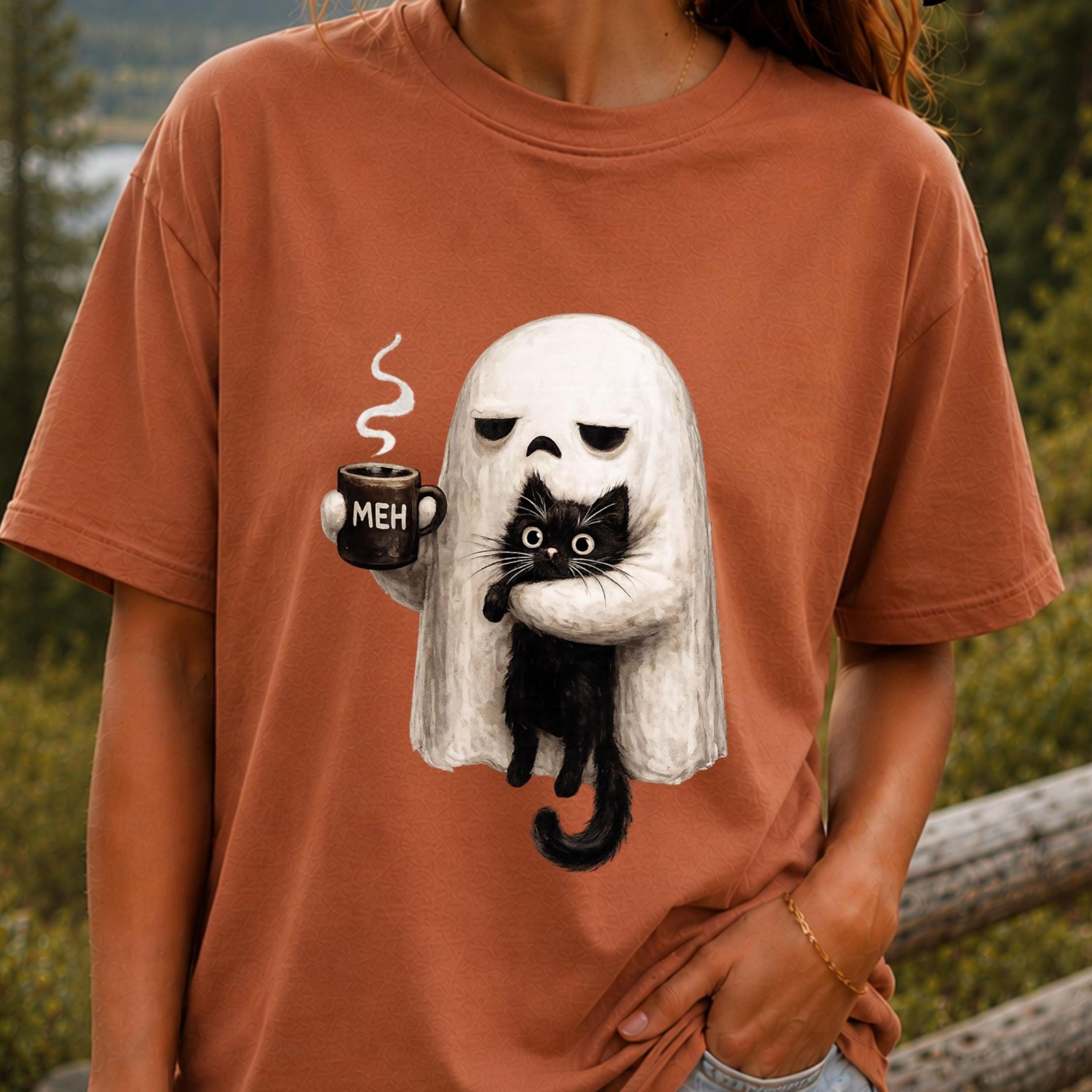 ghost cat t shirt funny halloween cat shirt cute spooky season graphic tee