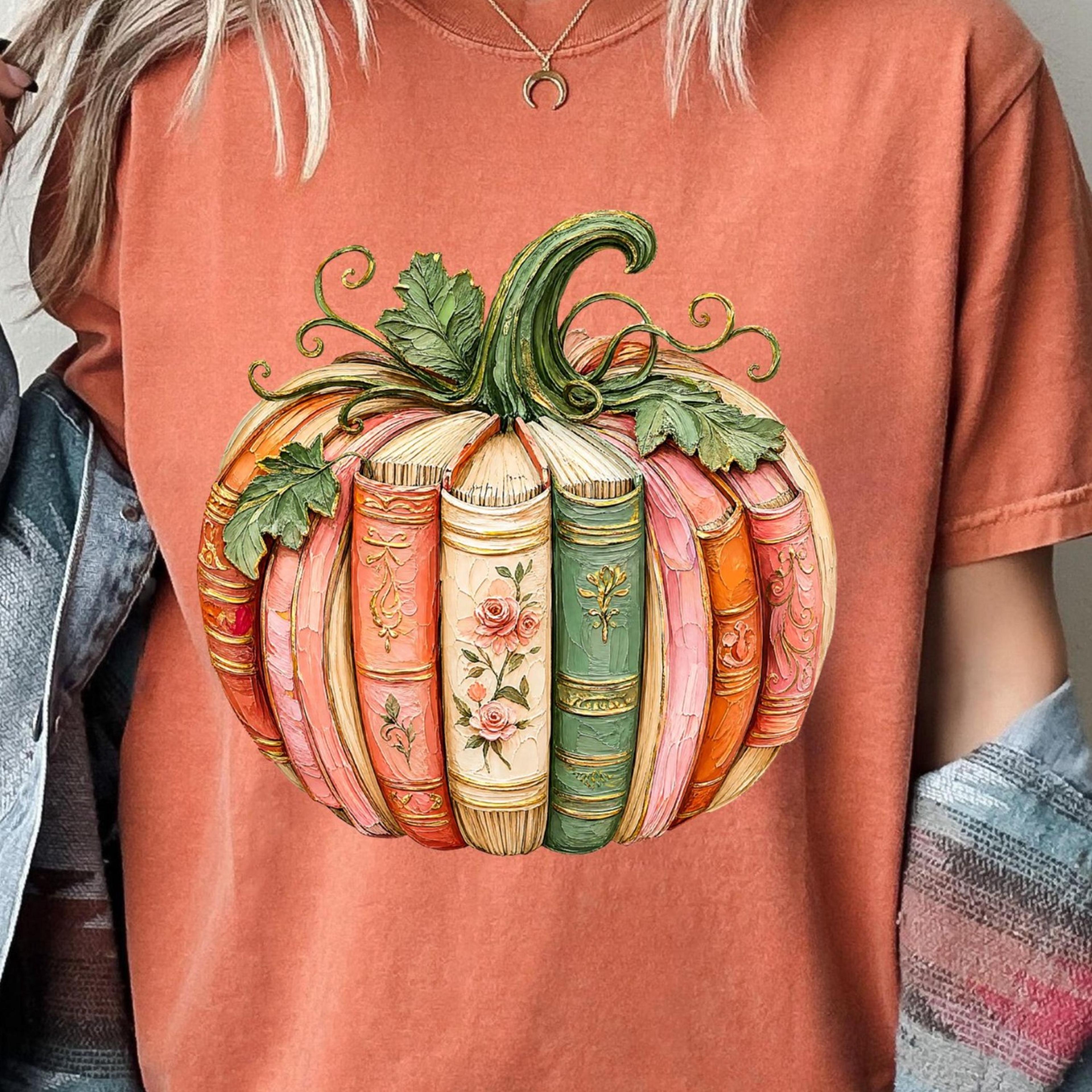 pumpkin book t shirt book lover fall gift autumn teacher shirt cute reading graphic tee