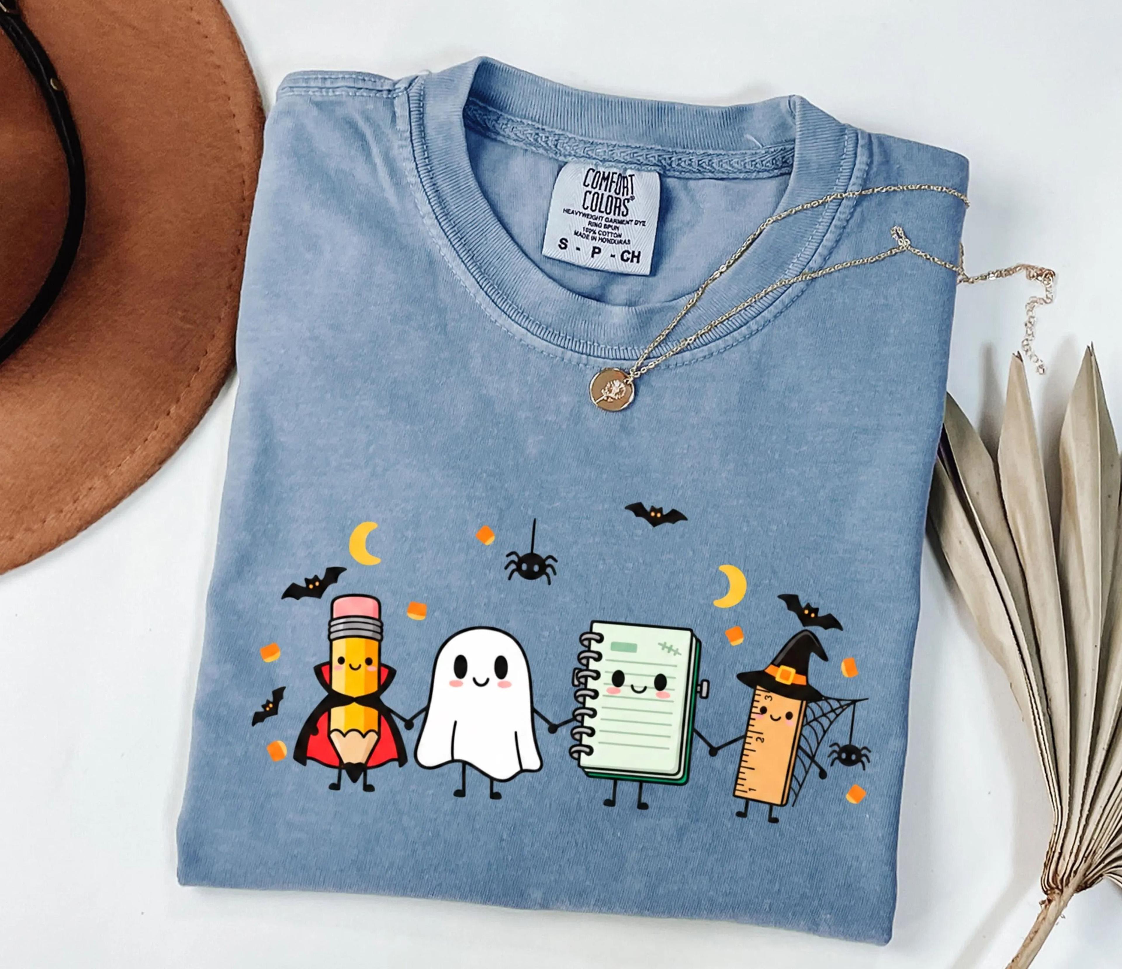 halloween doodle teacher shirt, spooky season comfort colors tee, cute teacher life halloween gift, fall graphic tee