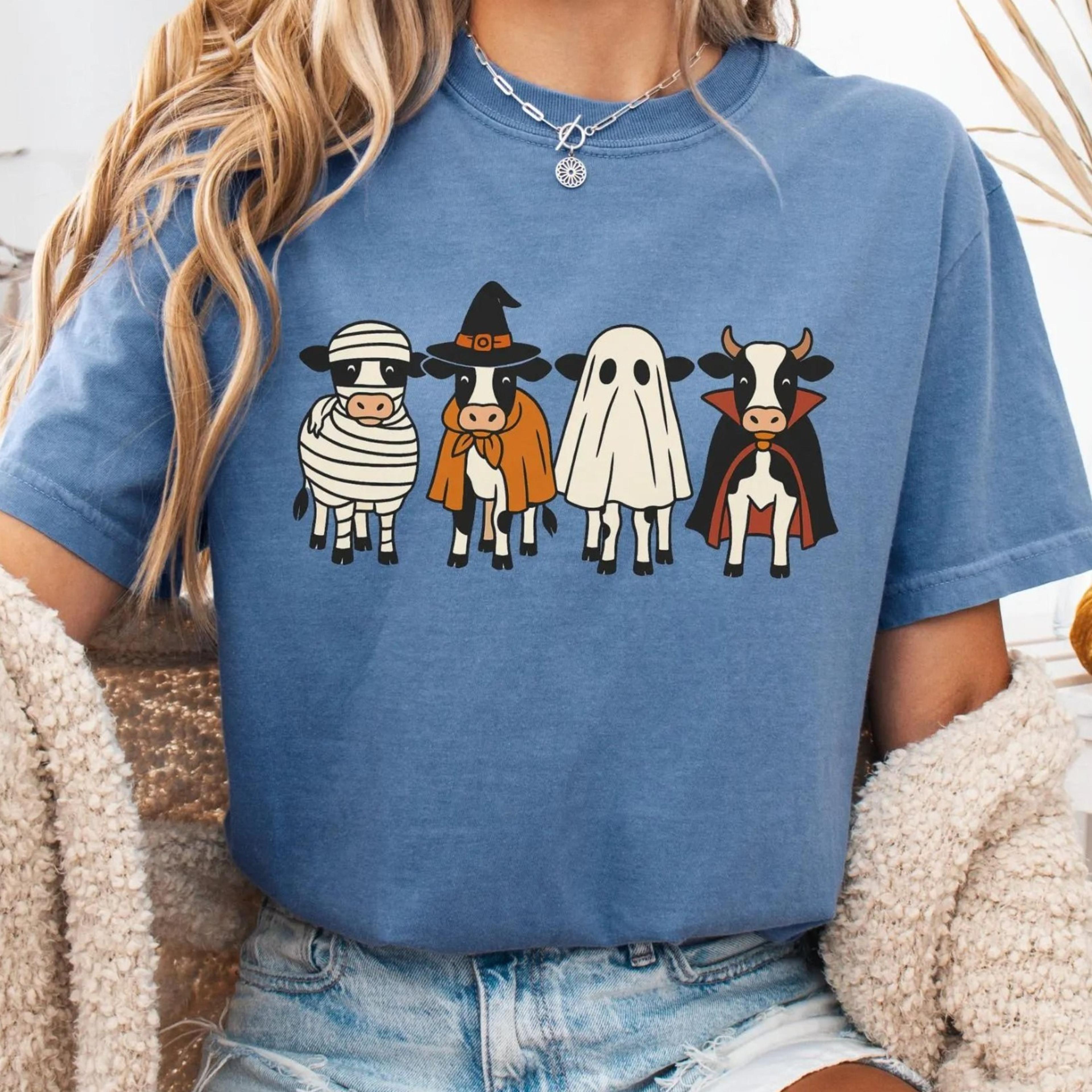 retro cow halloween shirt ghost cow t-shirt cute fall graphic tee country western halloween t shirt spooky cow tshirt co