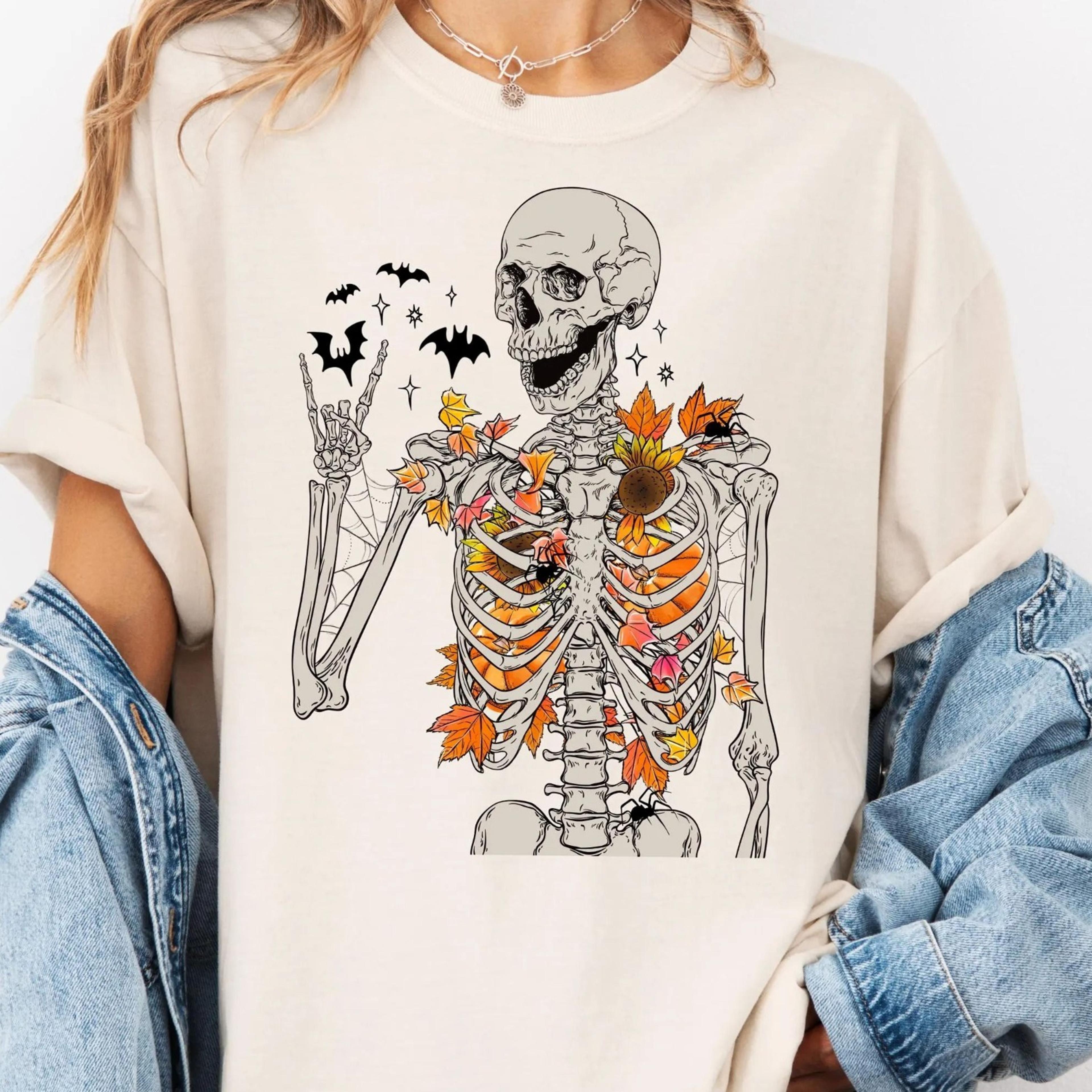 halloween skeleton shirt, halloween shirt, retro ghost shirt, cute fall shirt, women's halloween tee, pumpkin season tee