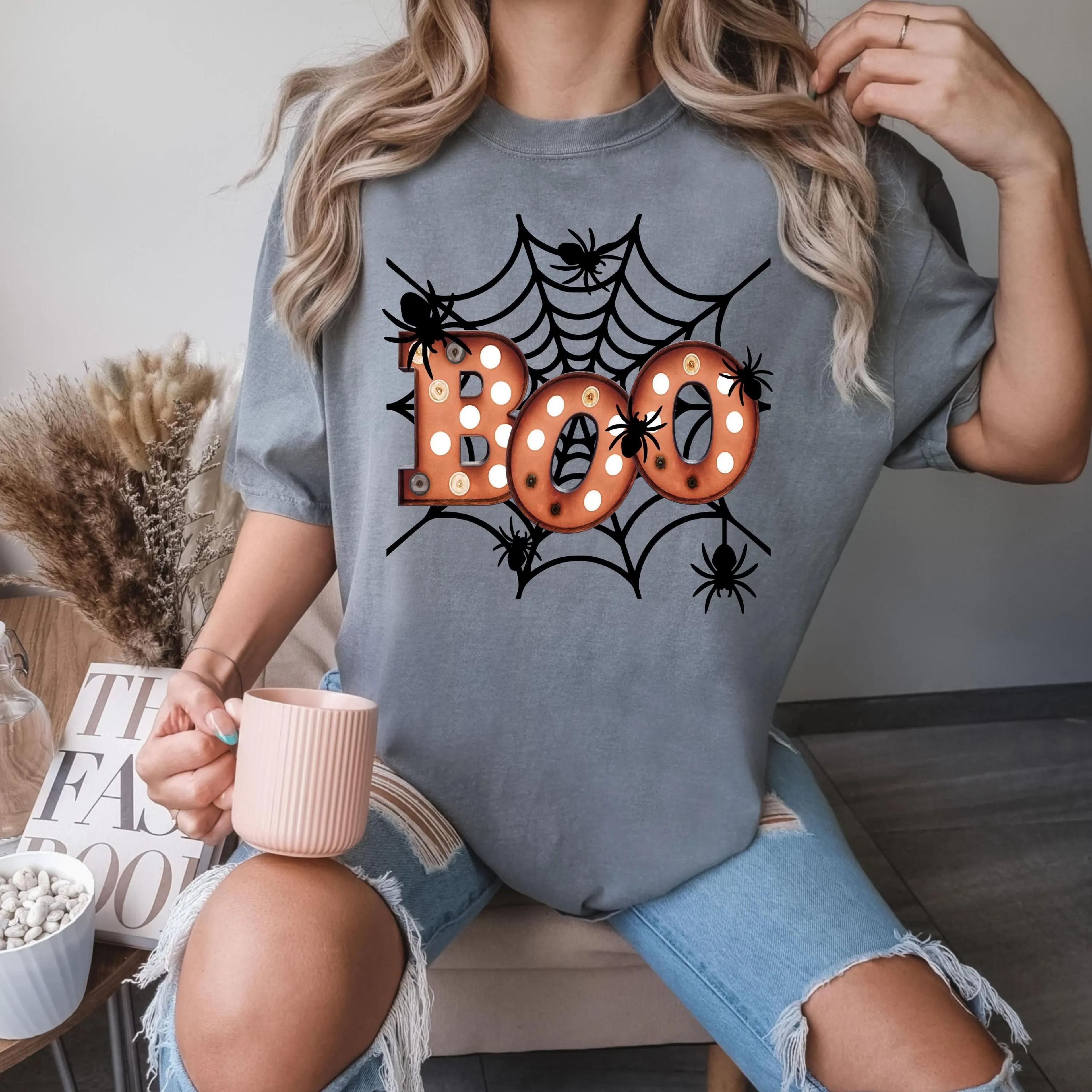 boo spider shirt, spider halloween shirt boo halloween t-shirt, halloween gift, halloween party 2025 shirt, spooky seas