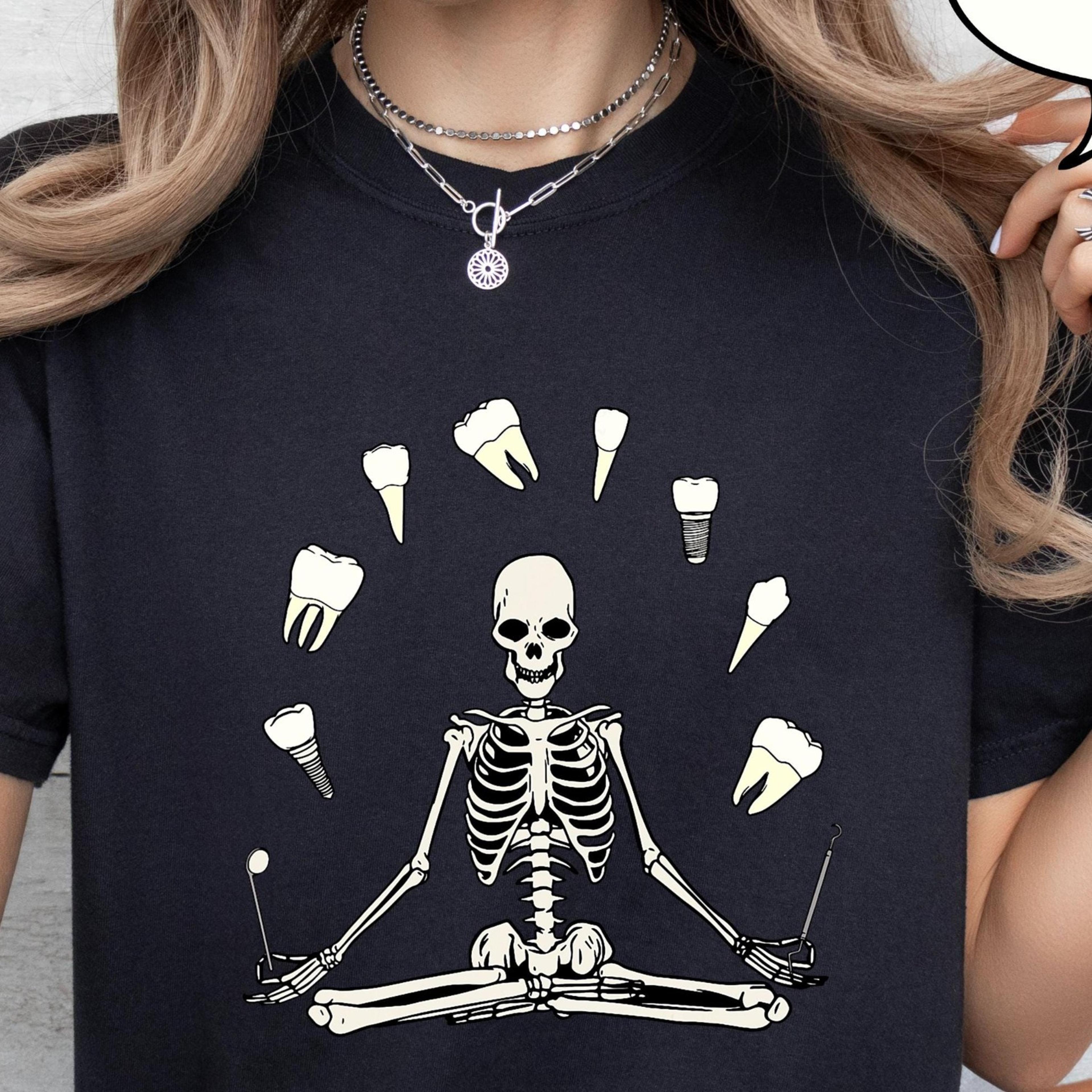 dental skeleton t shirt halloween dentist shirt funny tooth skeleton graphic tee