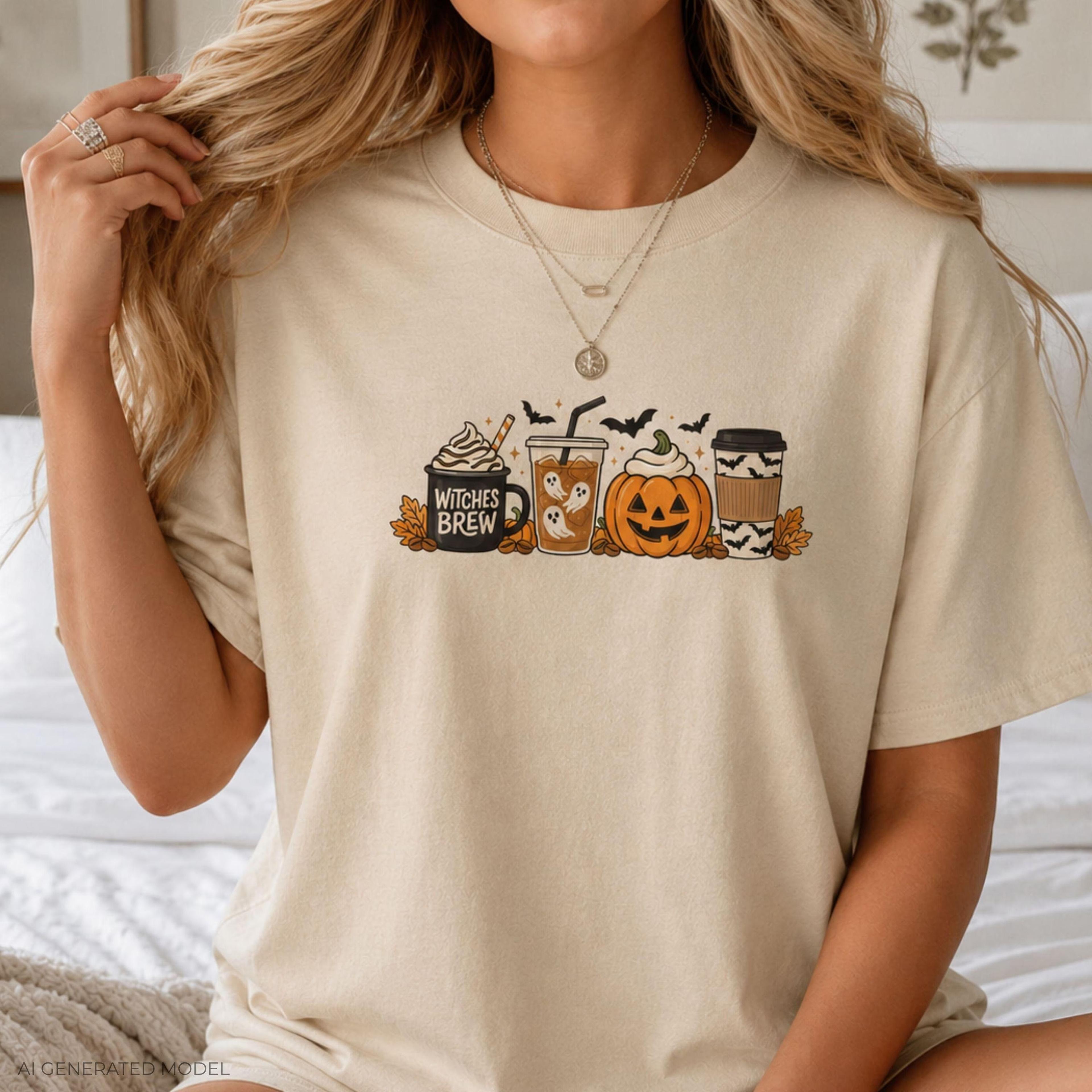 halloween pumpkin latte lineup t-shirt | spooky coffee graphic tee