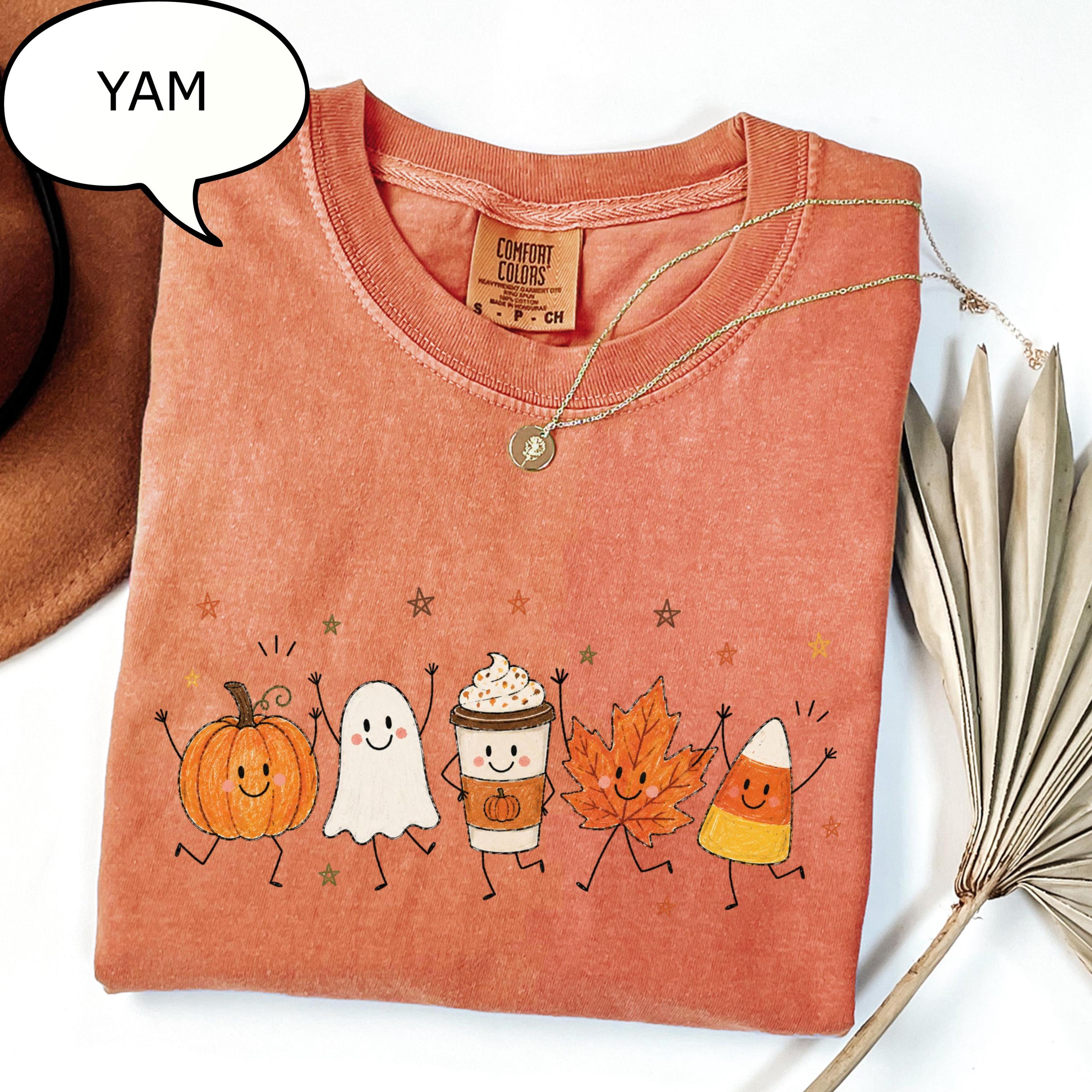 cute autumn t shirt pumpkin season shirt ghost coffee graphic tee cozy fall shirt