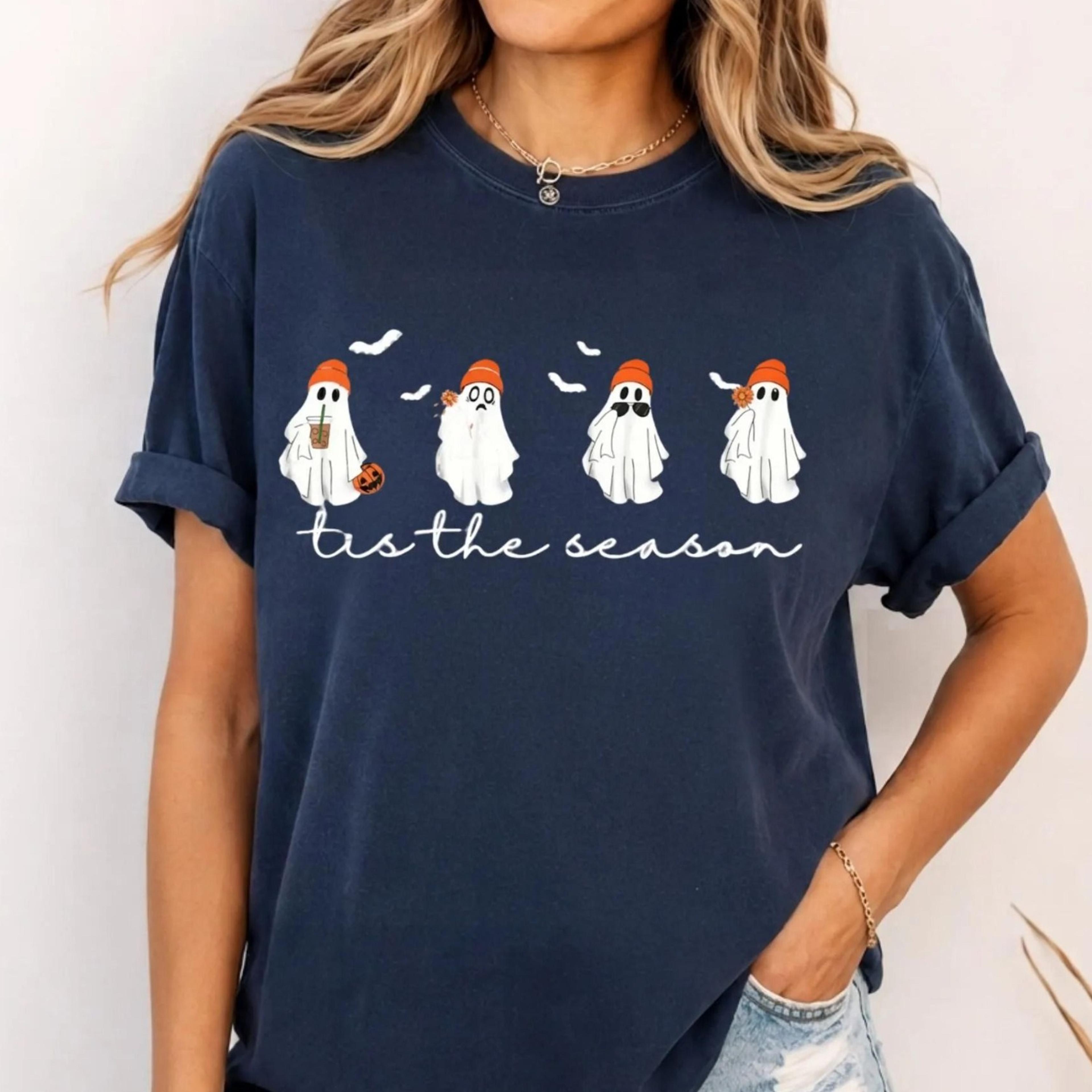 cute ghost halloween shirt, tis the season shirt, spooky season tee, fall ghost shirt, halloween shirt women, cute autum
