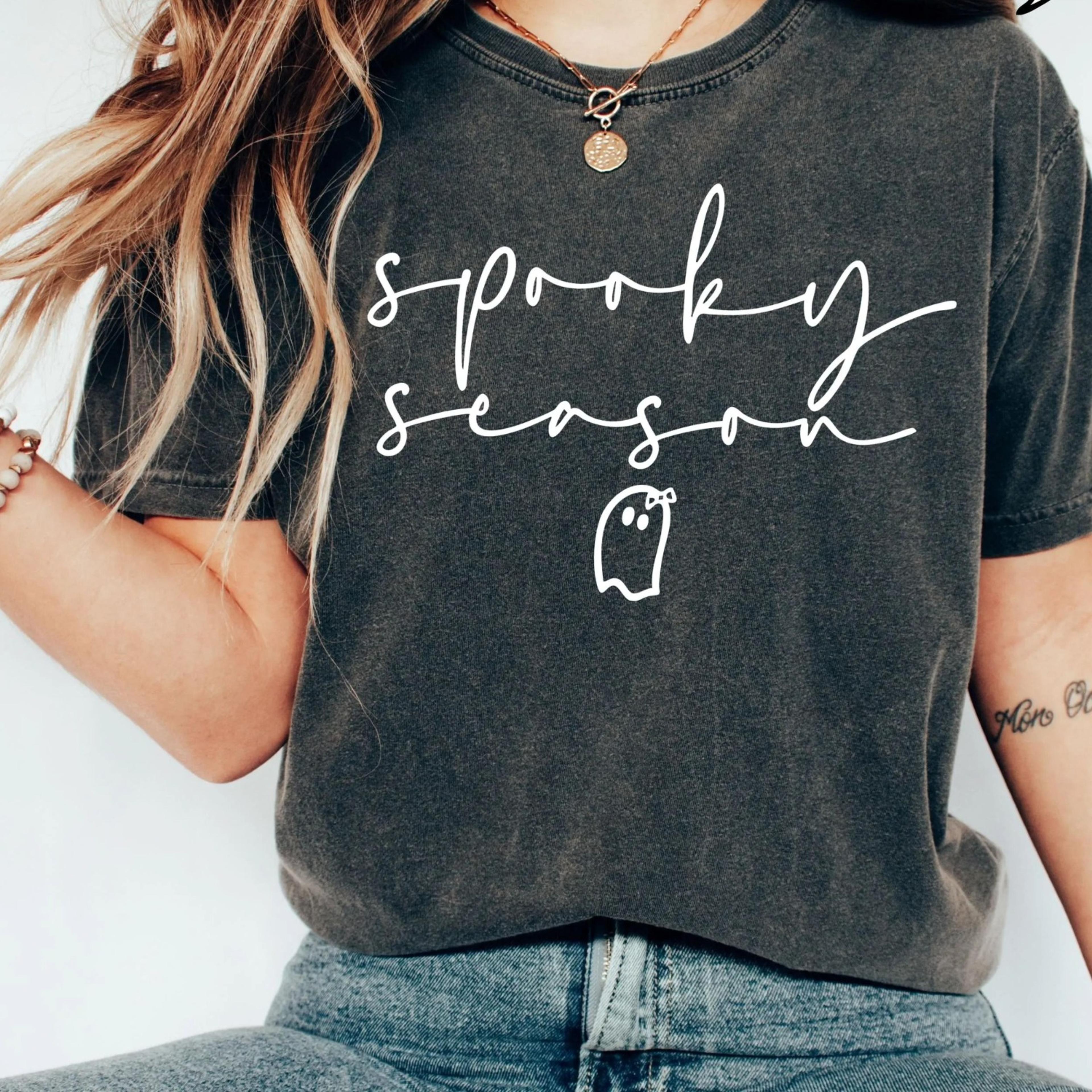 spooky season shirt, halloween t-shirt, halloween woman shirt, cute ghost shirt, spooky halloween shirt