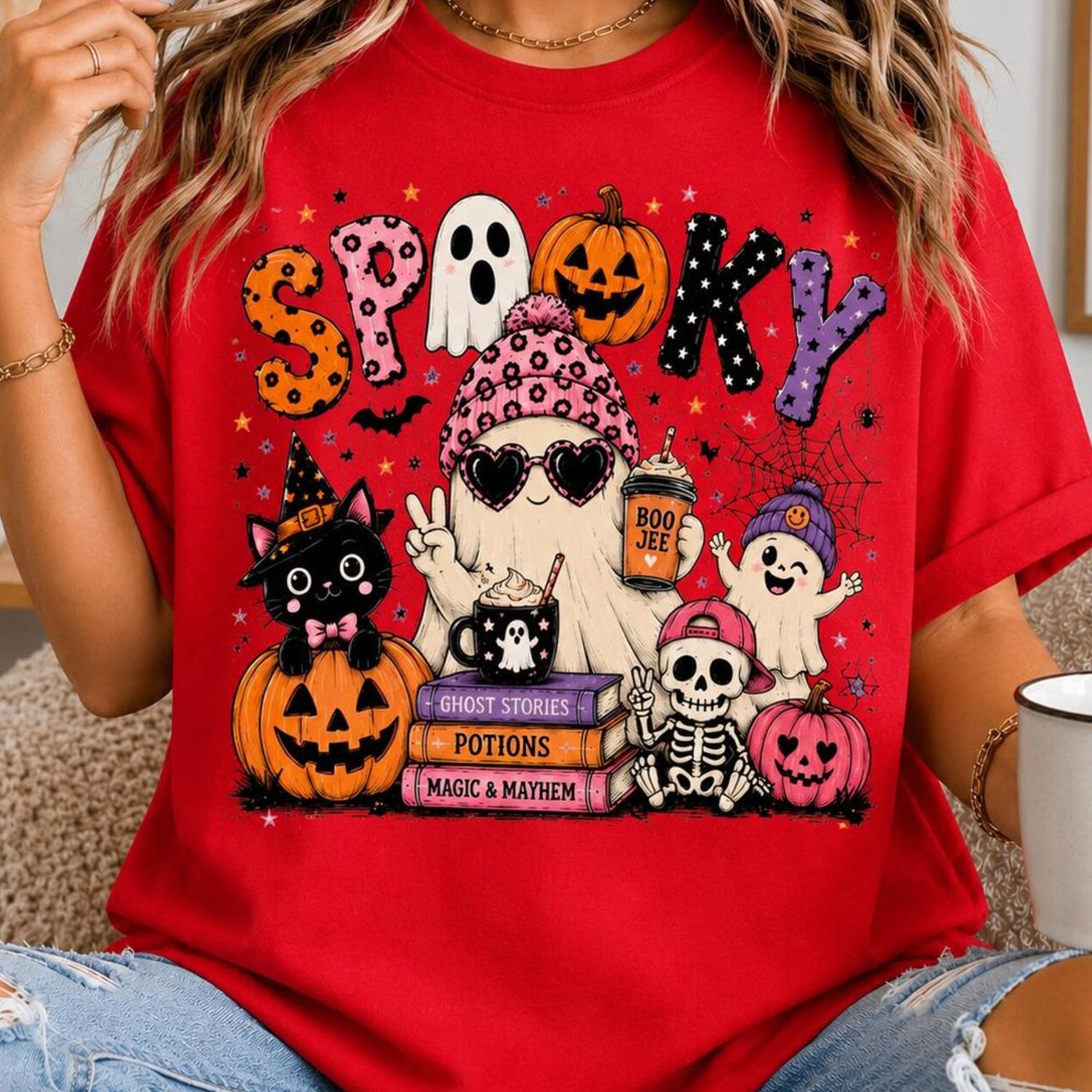 spooky ghost halloween shirt, cute pink ghost tee, kawaii spooky season shirt, halloween gift, shirt halloween hot, hall