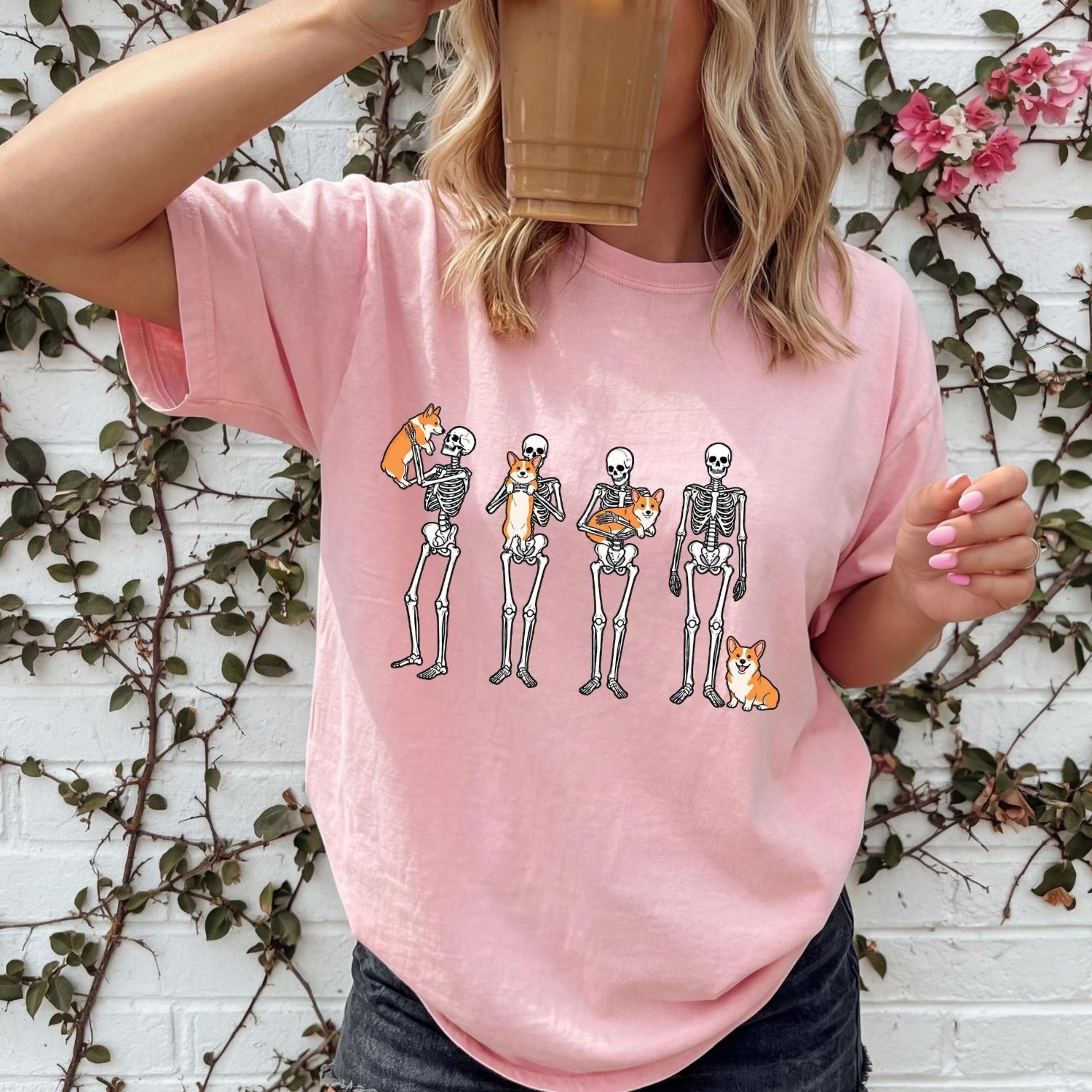 colors spooky season t-shirt, gift for corgi mom, dog lover gift, cute skeleton bone shirt, corgi lovers gift