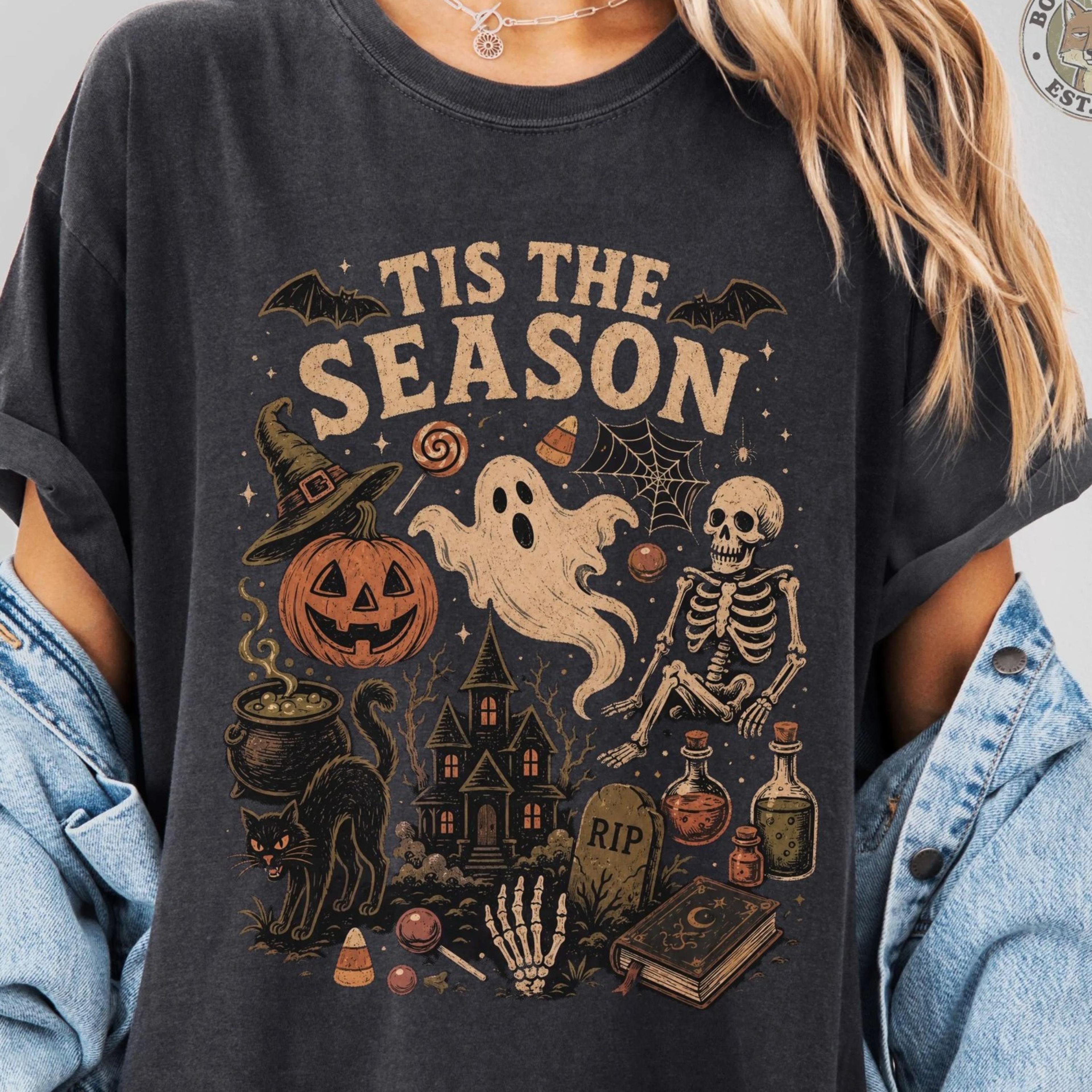 t shirt . women's shirt.retro 'tis the season skeleton ghost halloween tshirt . y2k halloween .