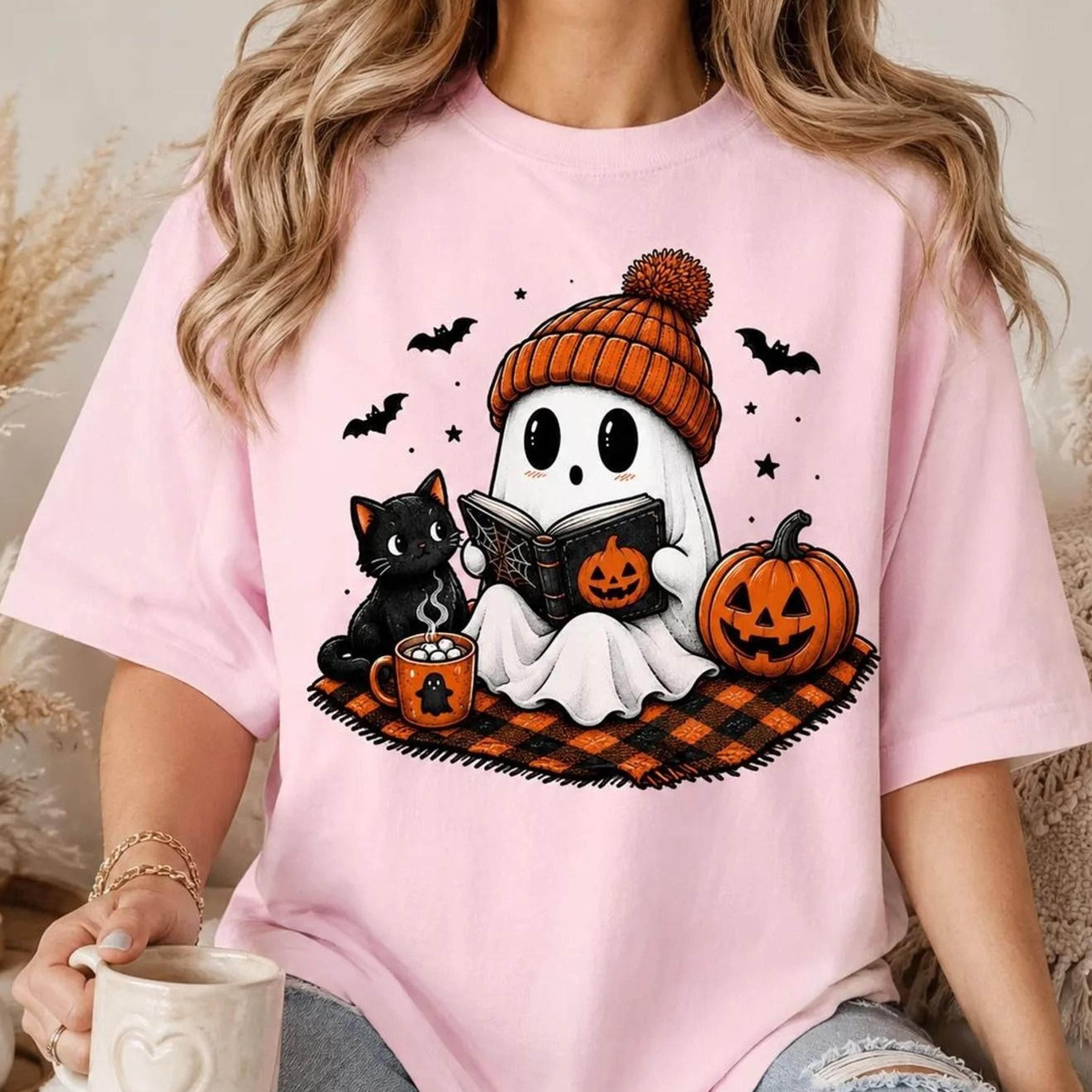 cute ghost shirt, halloween pumpkin tee, black cat fall shirt, spooky season tee, cozy halloween gift