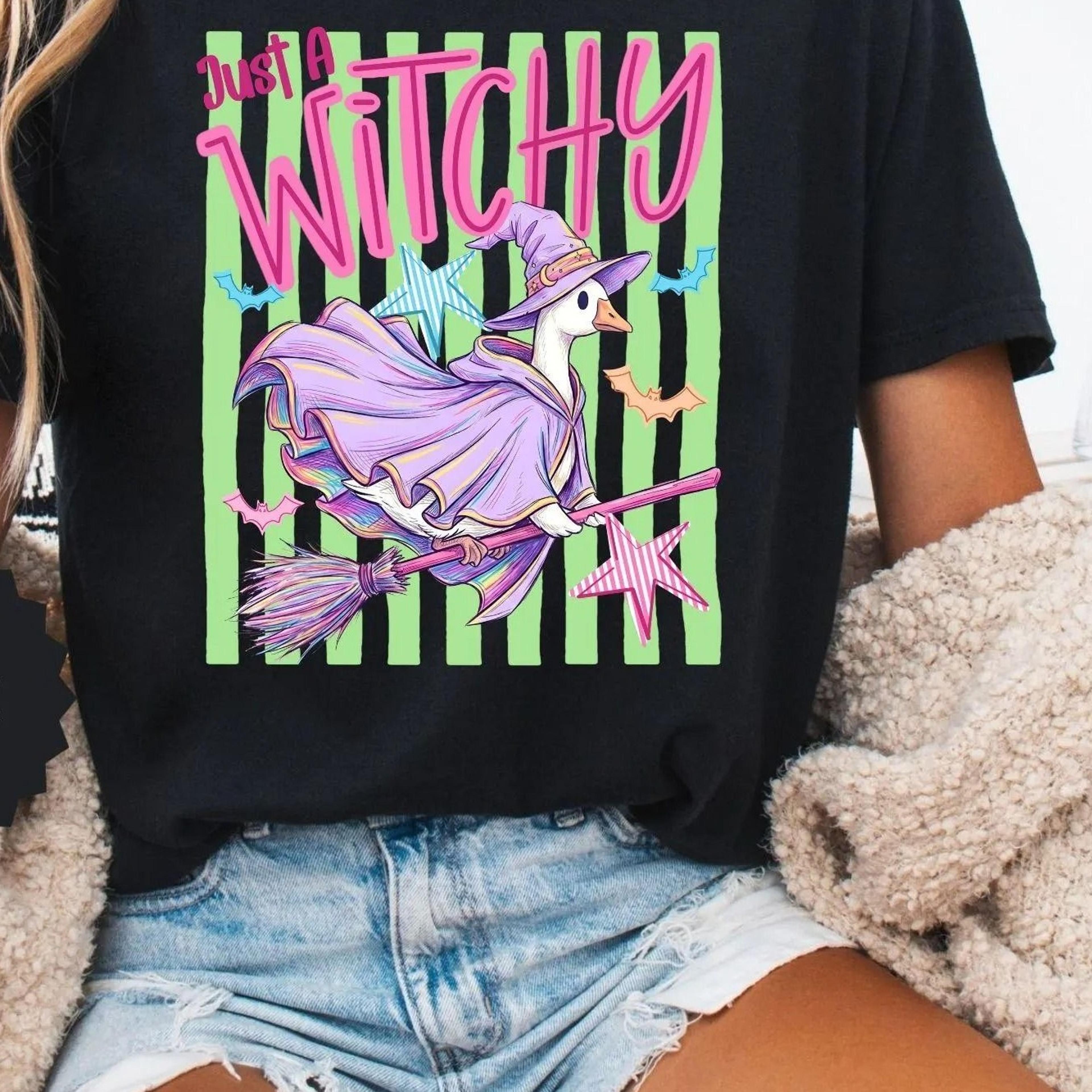 just a witchy goose t-shirt, funny halloween shirt, halloween animal tee, spooky season