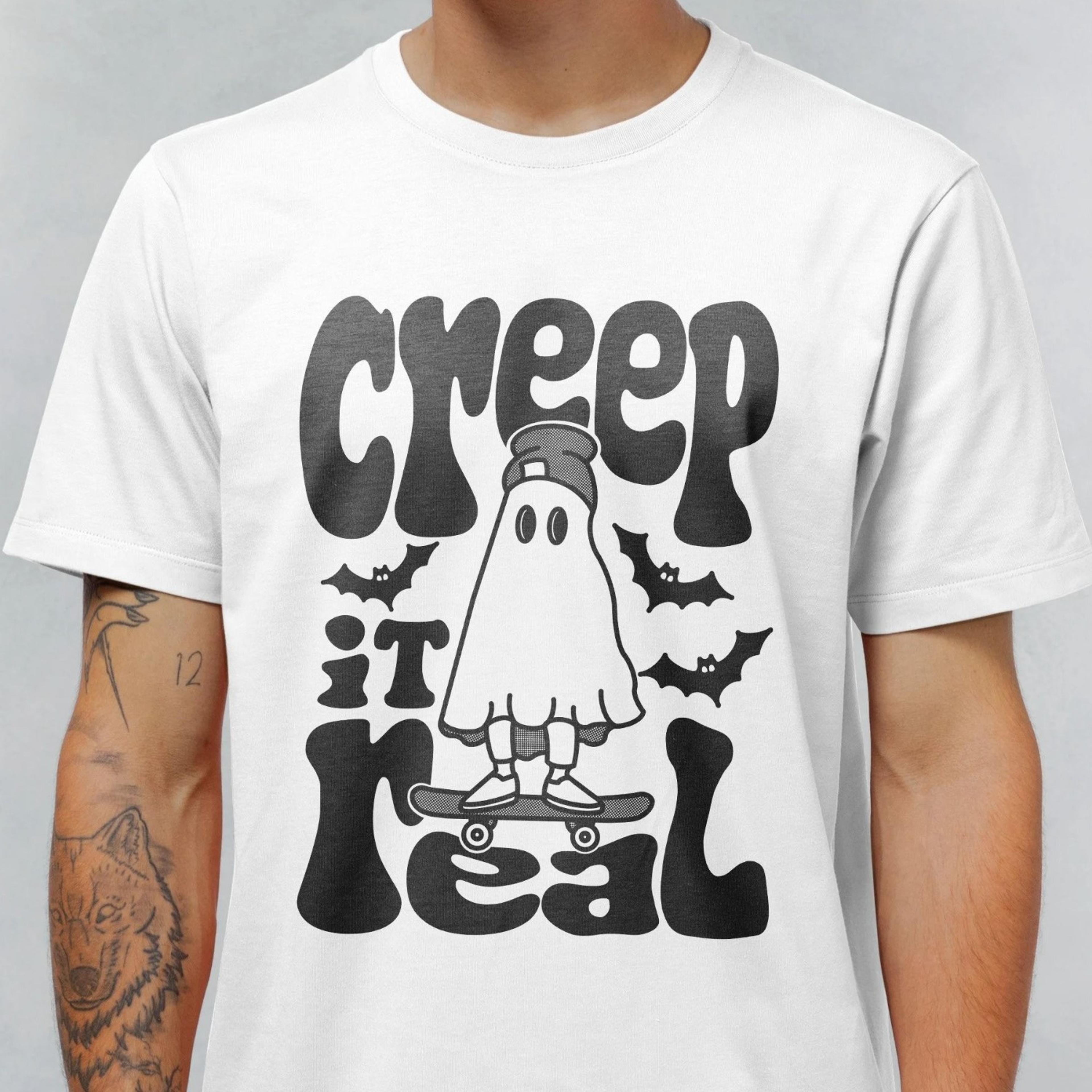 vintage ghost t-shirt, cute fall tshirt, funny bats t shirt, retro cartoon pocket tee