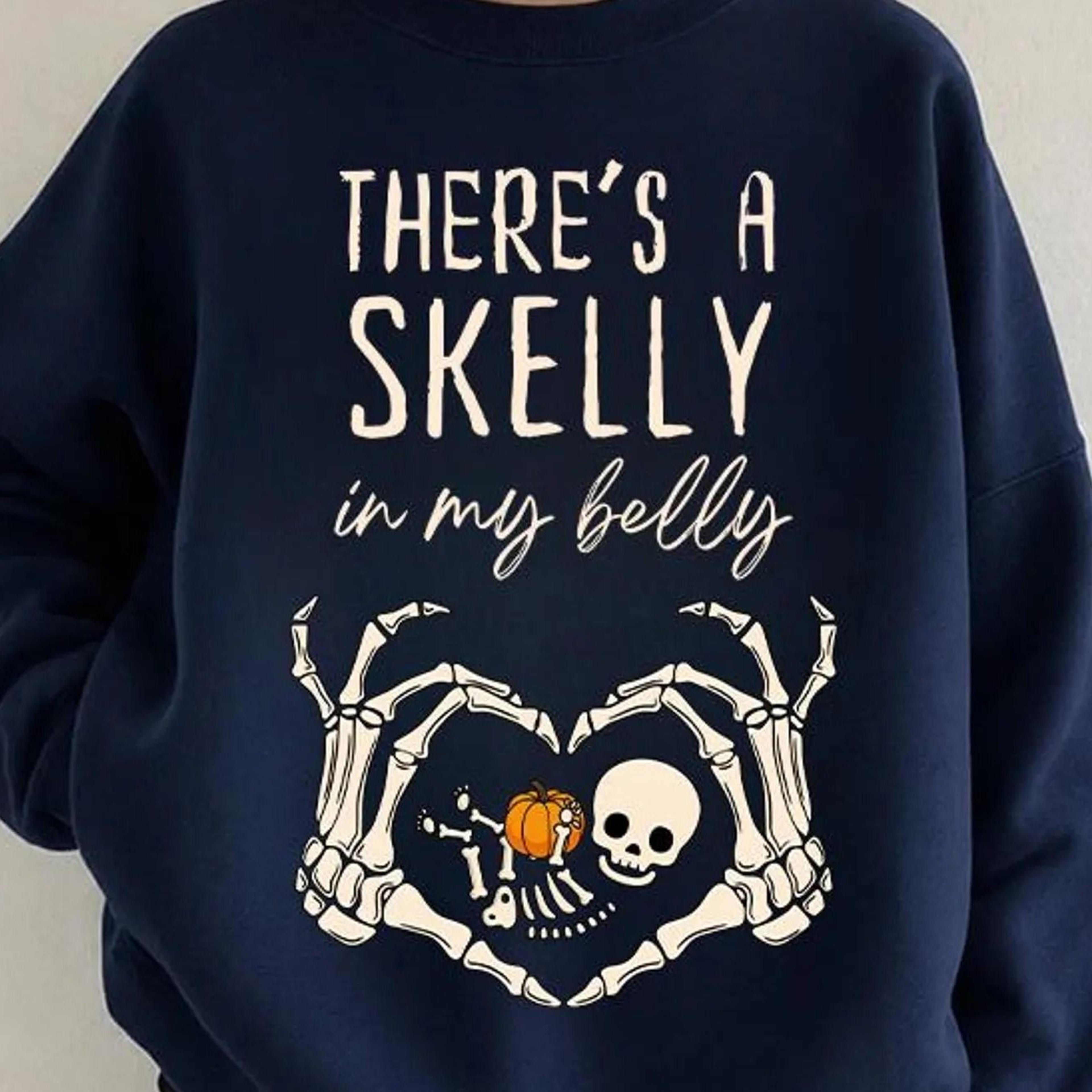 skeleton halloween maternity sweatshirt, there's a skelly in my belly sweatshirt, pregnancy announcement, spooky mama sh