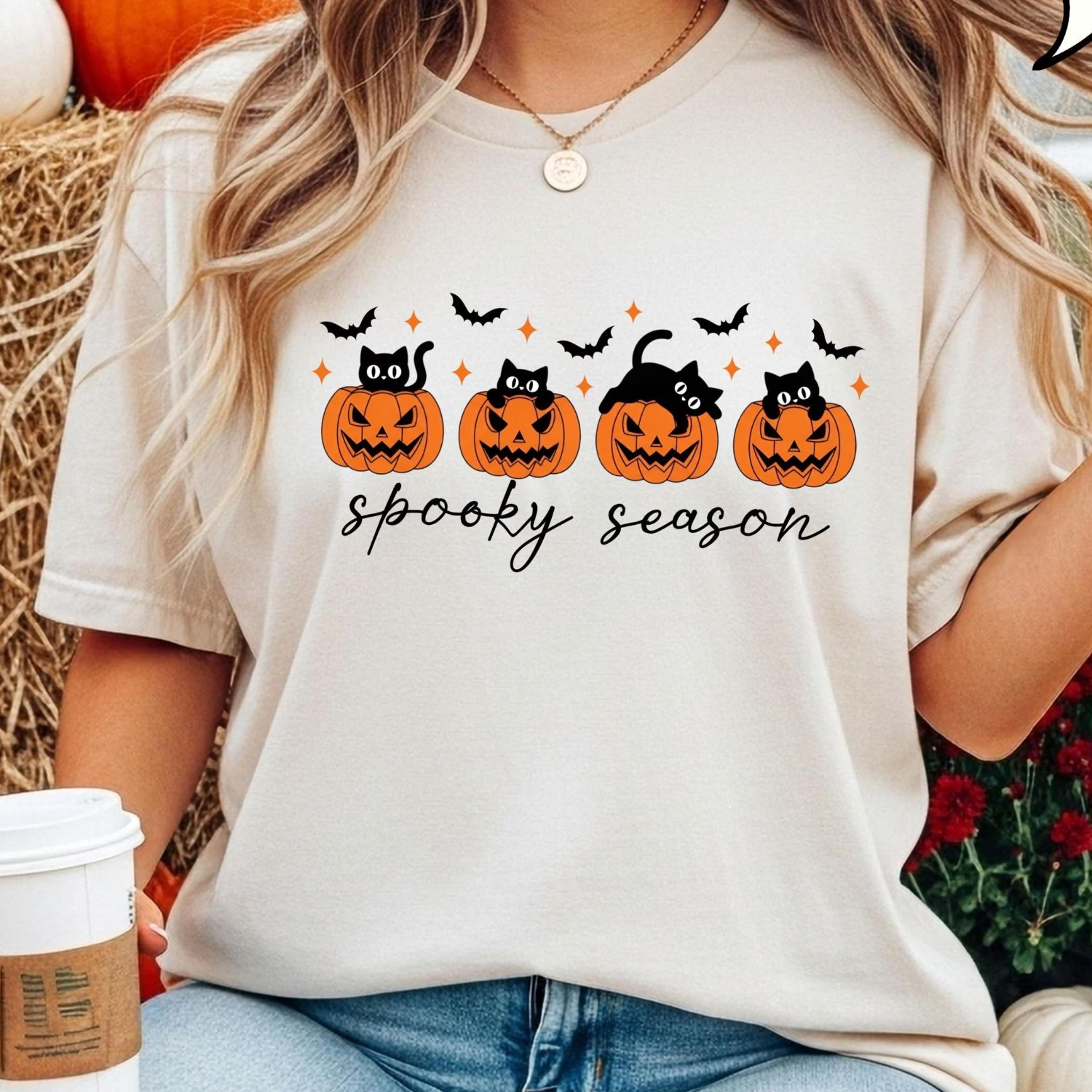 pumpkin and cat t-shirt halloween cats tee, halloween shirt, cat lower halloween gift, spooky season shirt, fall cat sh