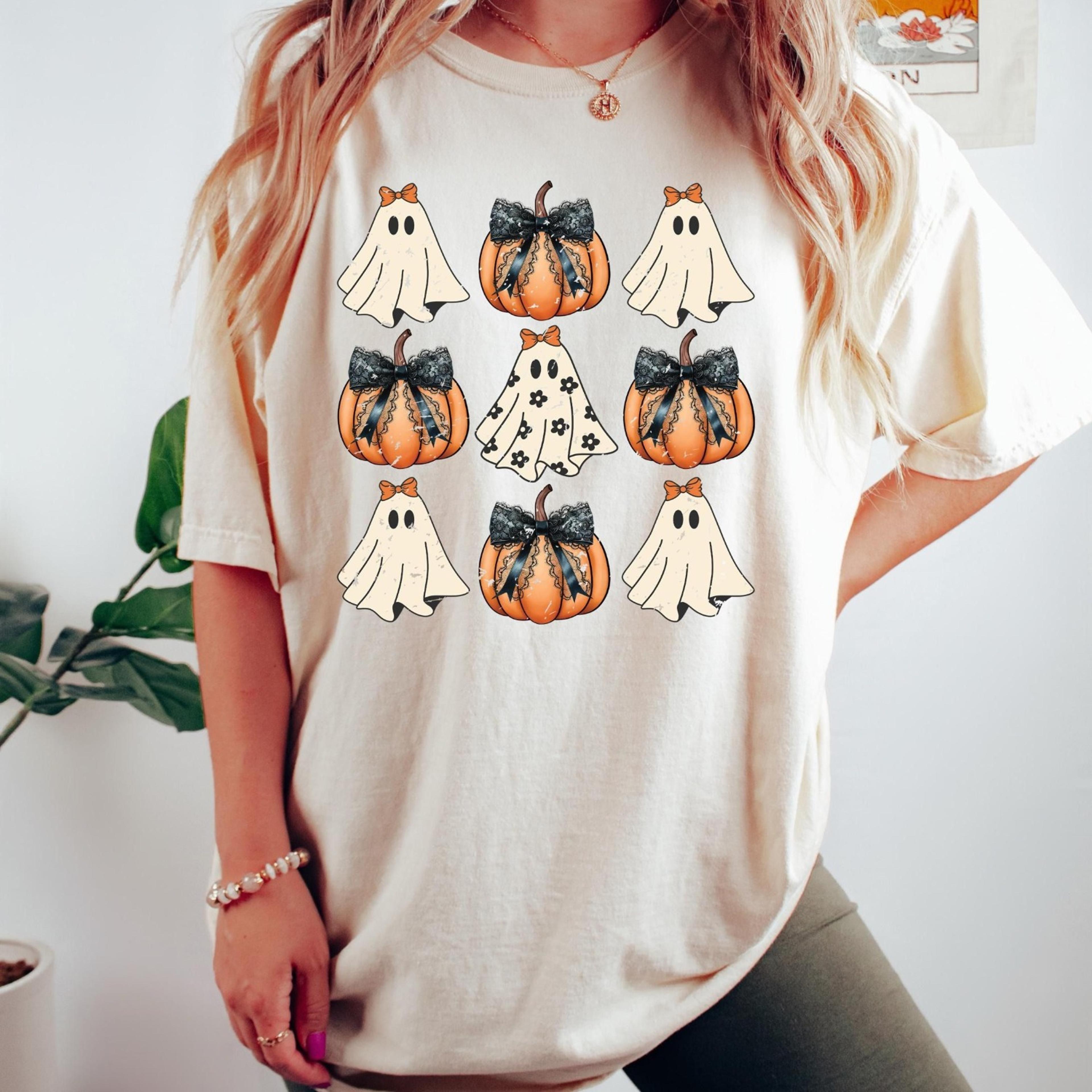 halloween shirt, cute halloween pumpkin shirt, pumpkin bow tshirt, pumpkin coquette bow shirt, coquette ghost sweatshirt