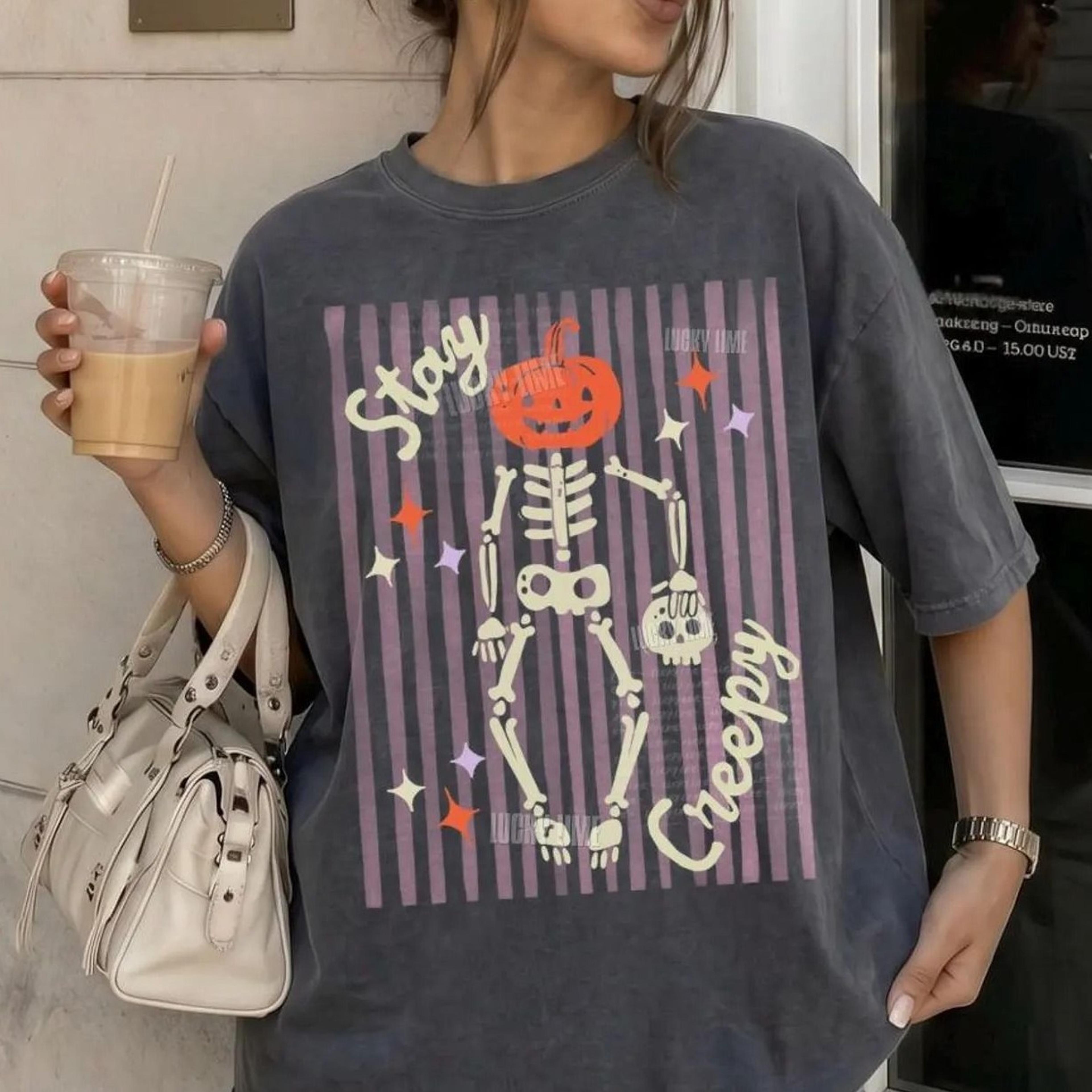 stay creepy shirt, womens halloween shirt skeleton halloween tee, funny halloween outfit, skull tshirt, spooky season s