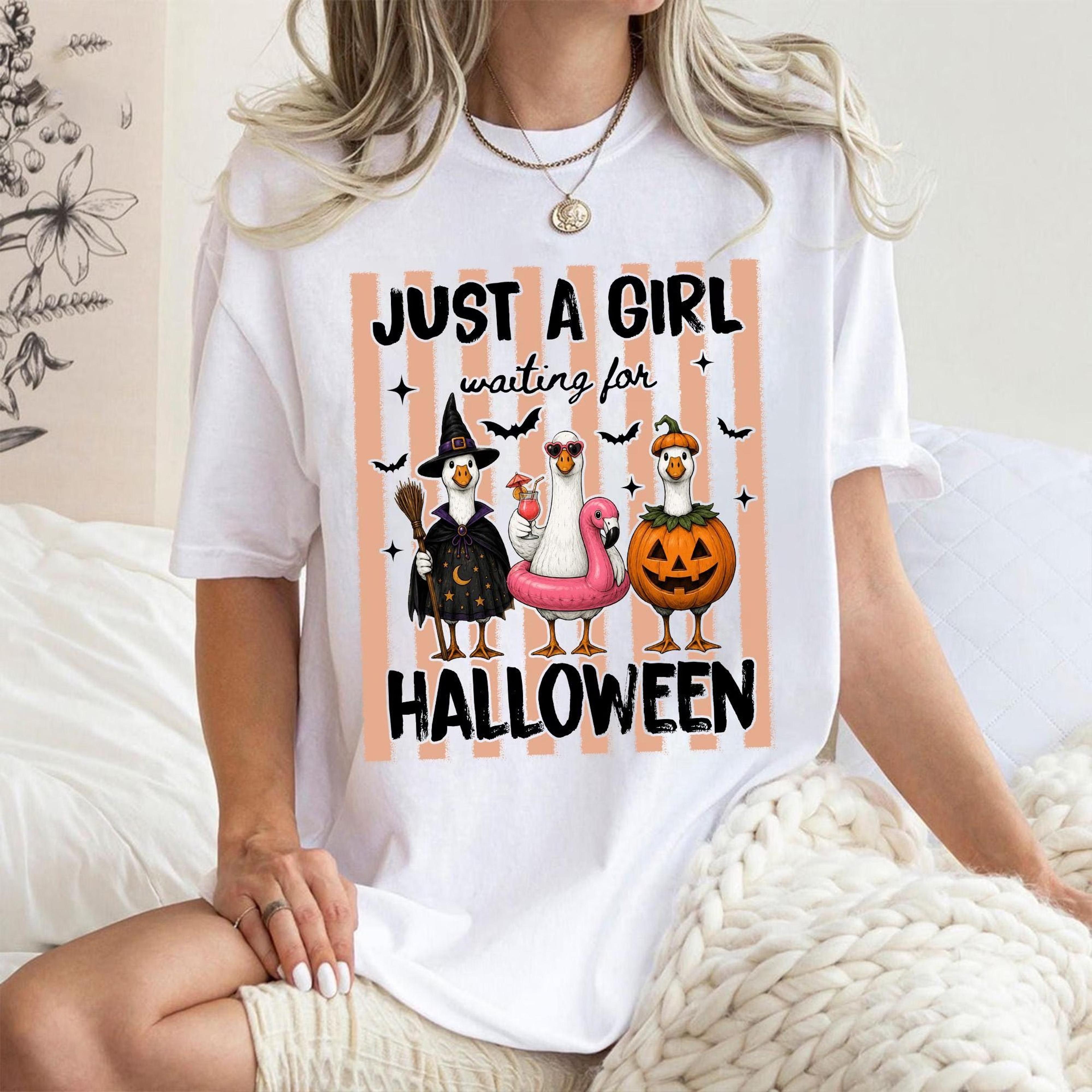 just a girl halloween shirt, cute goose comfort colors fall spooky season tee