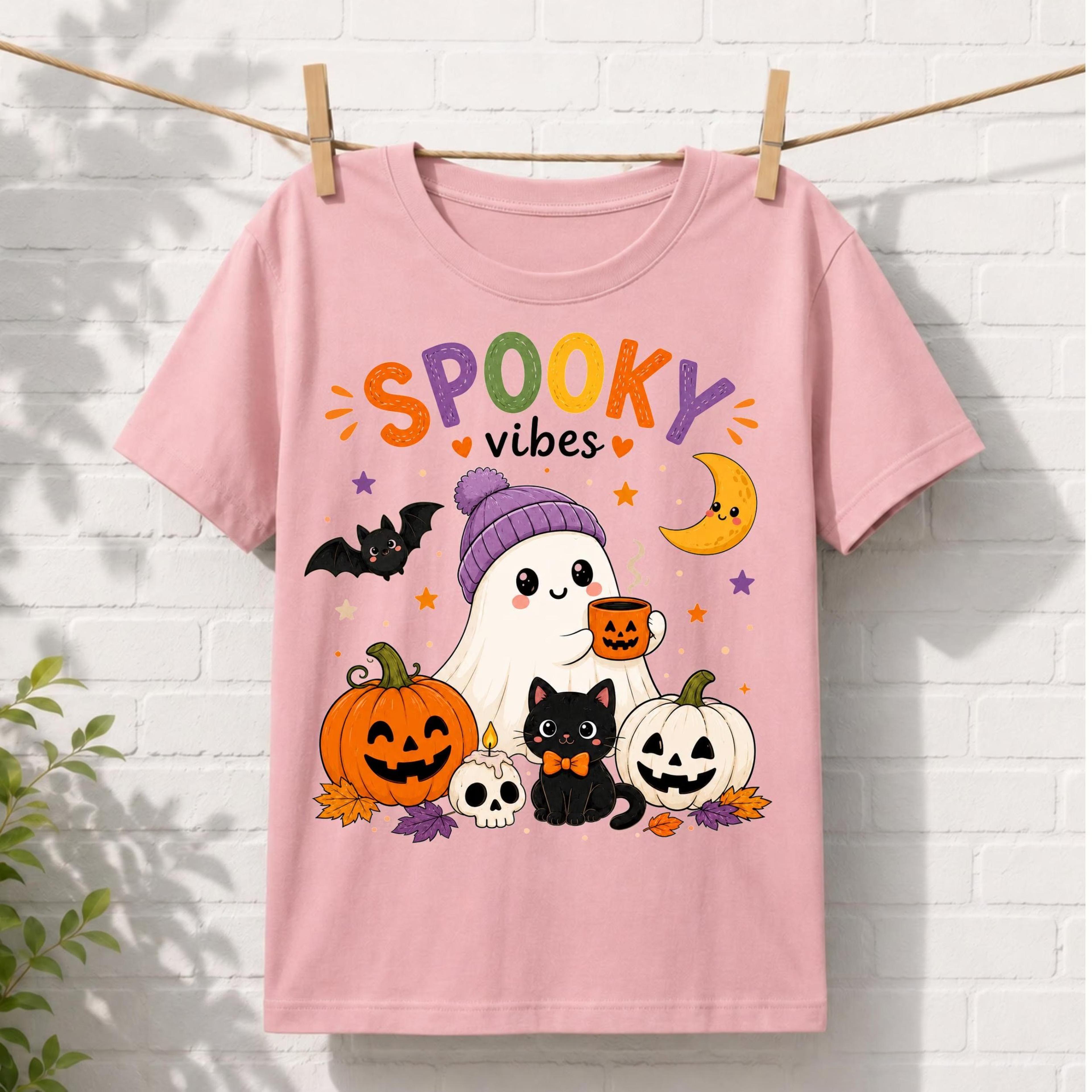 cute ghost halloween shirt,spooky vibes shirt halloween tee,pumpkin ghost,fall ghost graphic tee,cute pumpkin shirt,hall