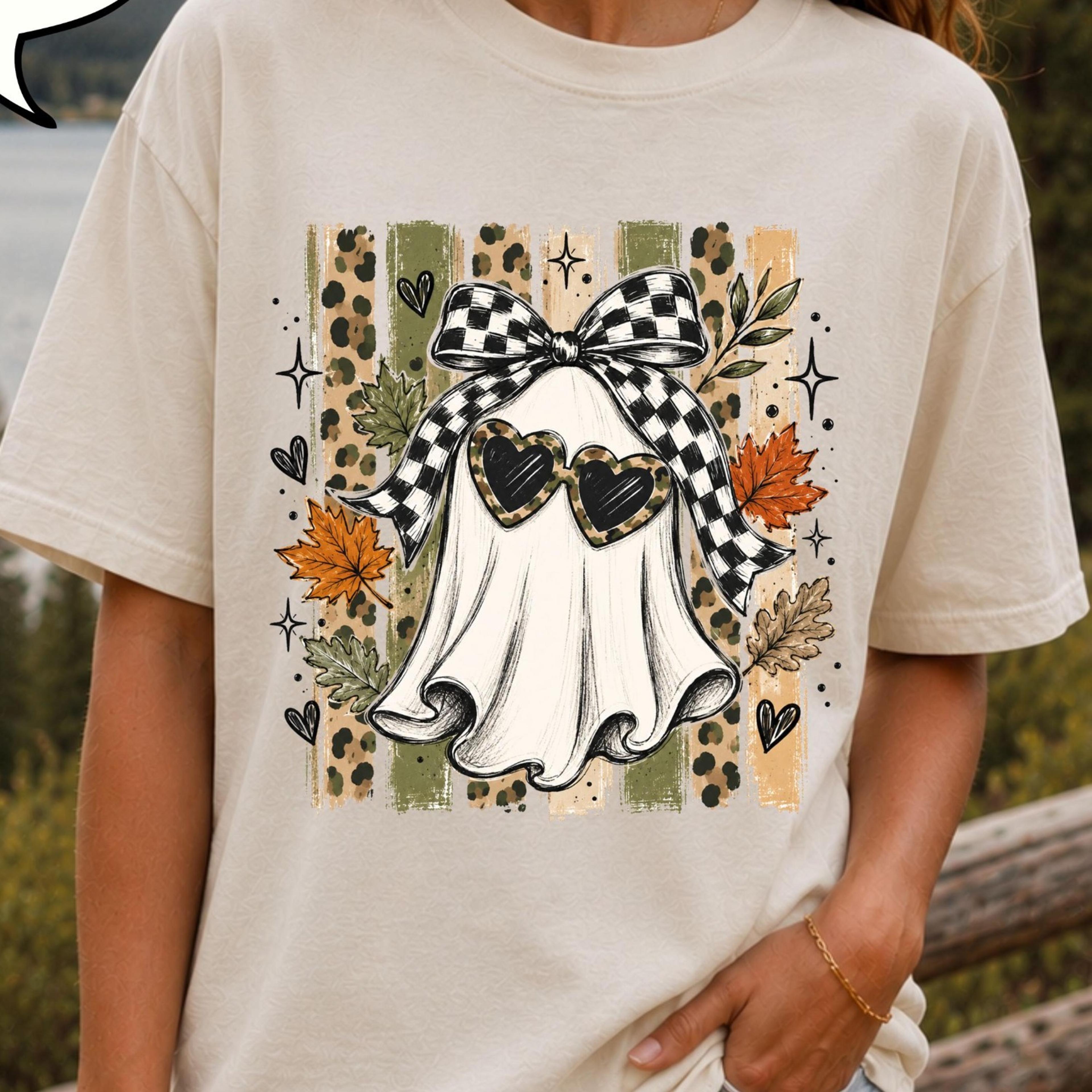 coquette bow sunglasses ghost t shirt cute spooky girl shirt halloween graphic tee