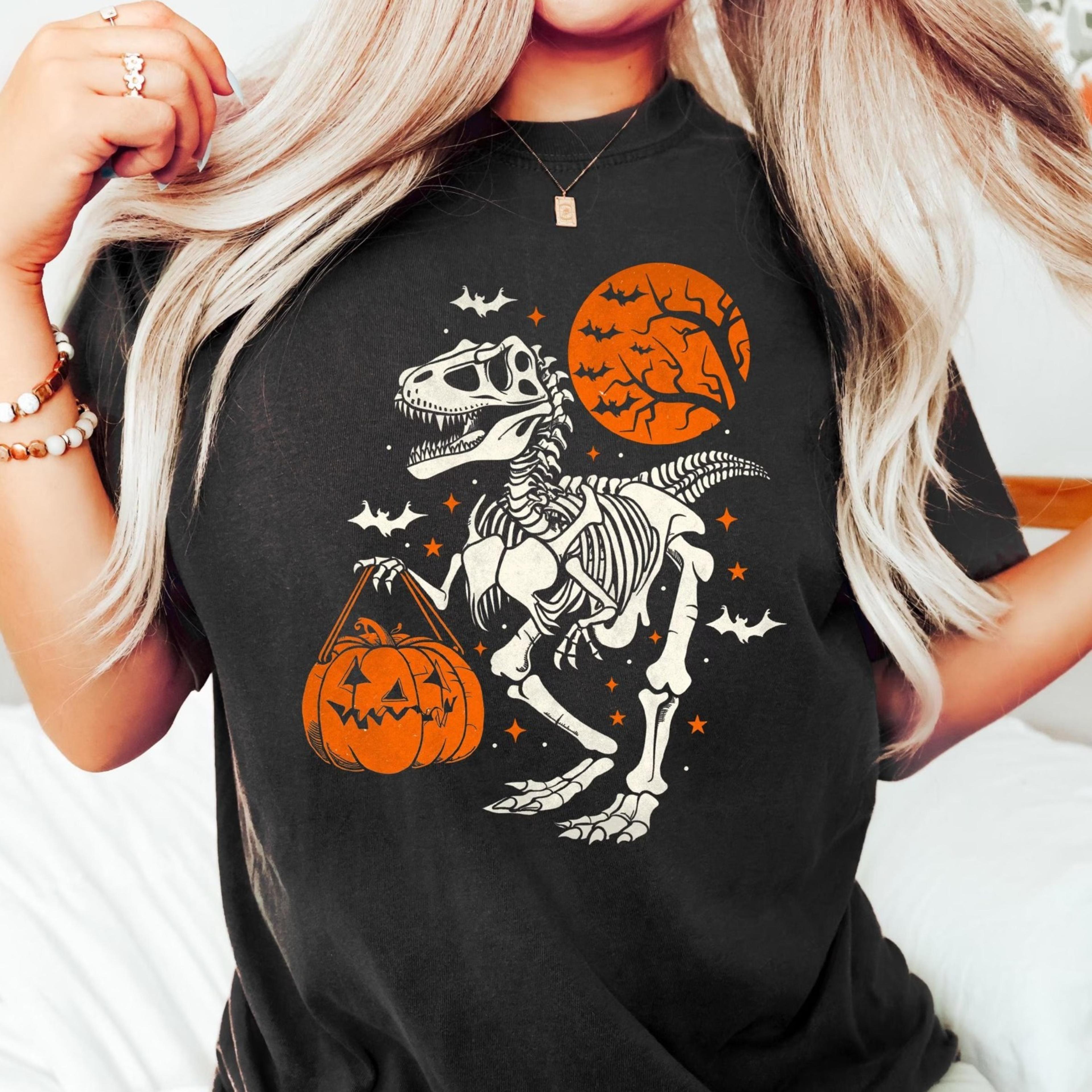 dinosaur halloween sshirt, spooky trex shirt, dinosaur skeleton sweatshirt, halloween party shirt, spooky halloween gift