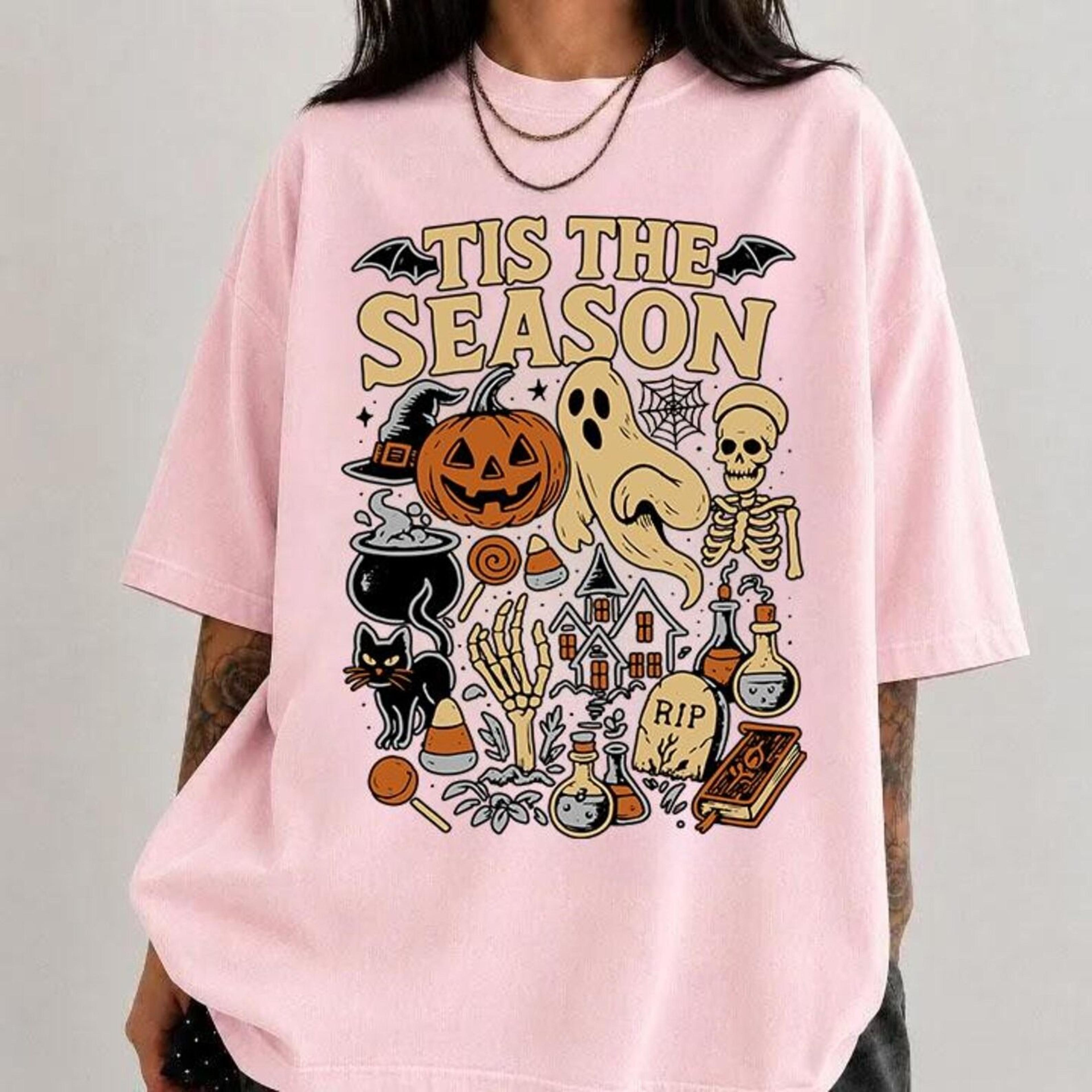 tis the season halloween shirt,ghost pumpkin halloween shirt,halloween t-shirt,spooky season shirt, skeleton halloween t