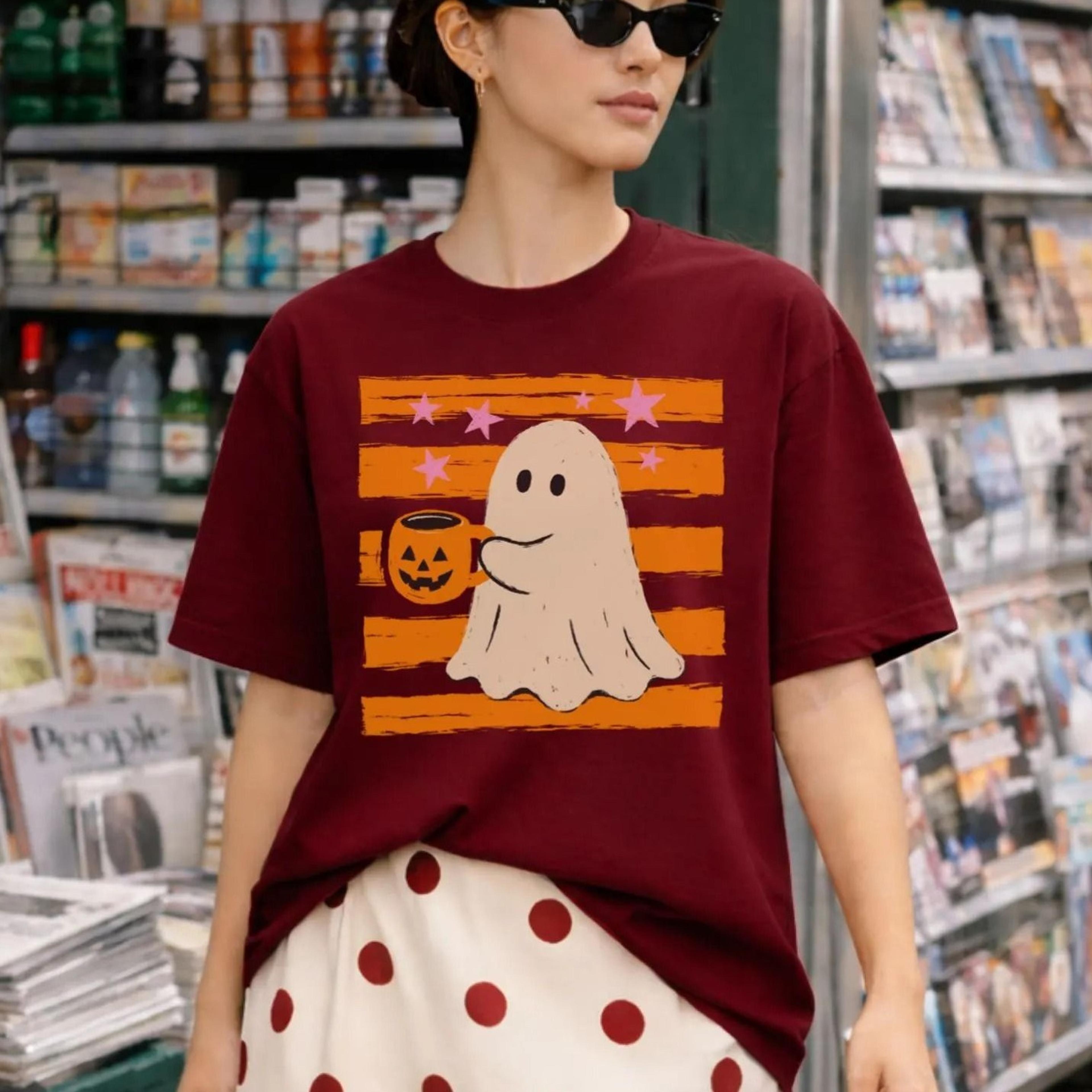 cute ghost halloween shirt, ghost pumpkin t-shirt, spooky season tee, kawaii ghost shirt, trick or treat outfit, fall ha