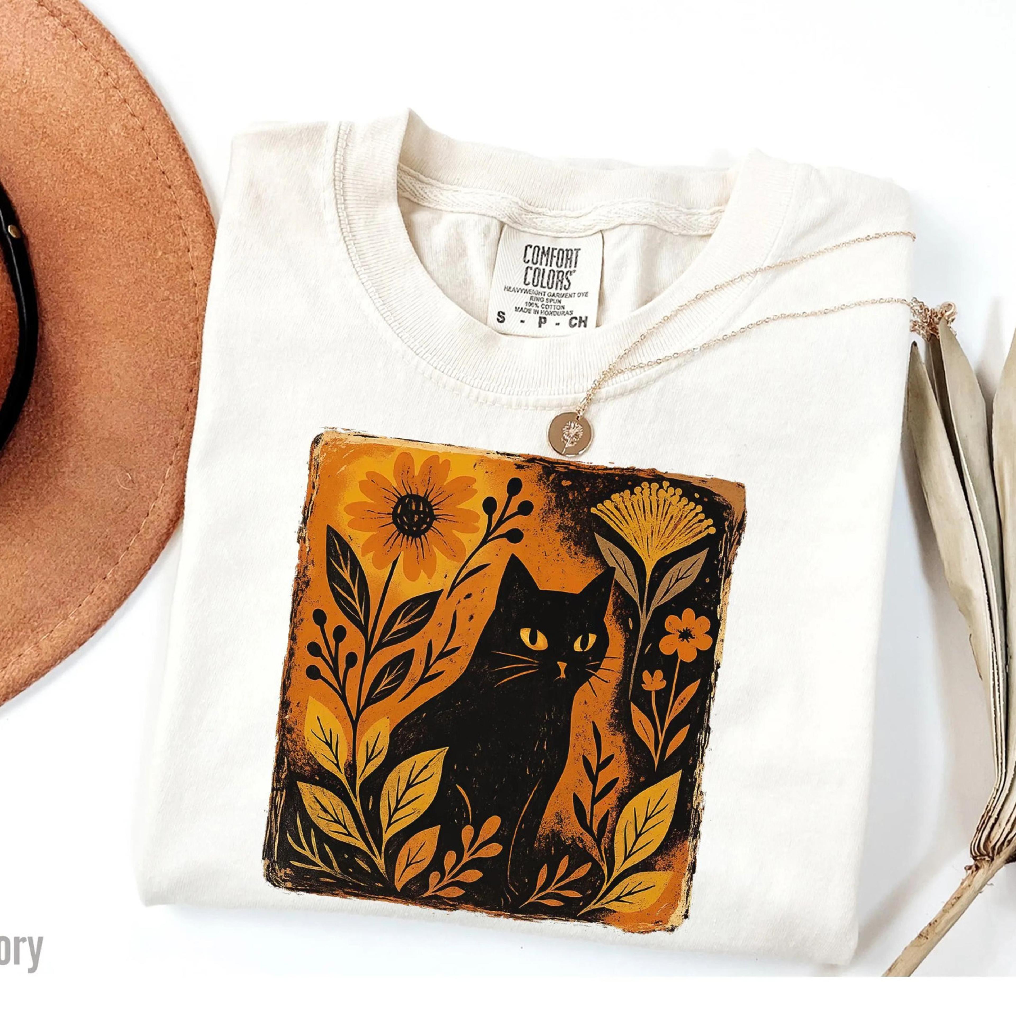 halloween black cat shirt cute cat womens spooky season graphic tee