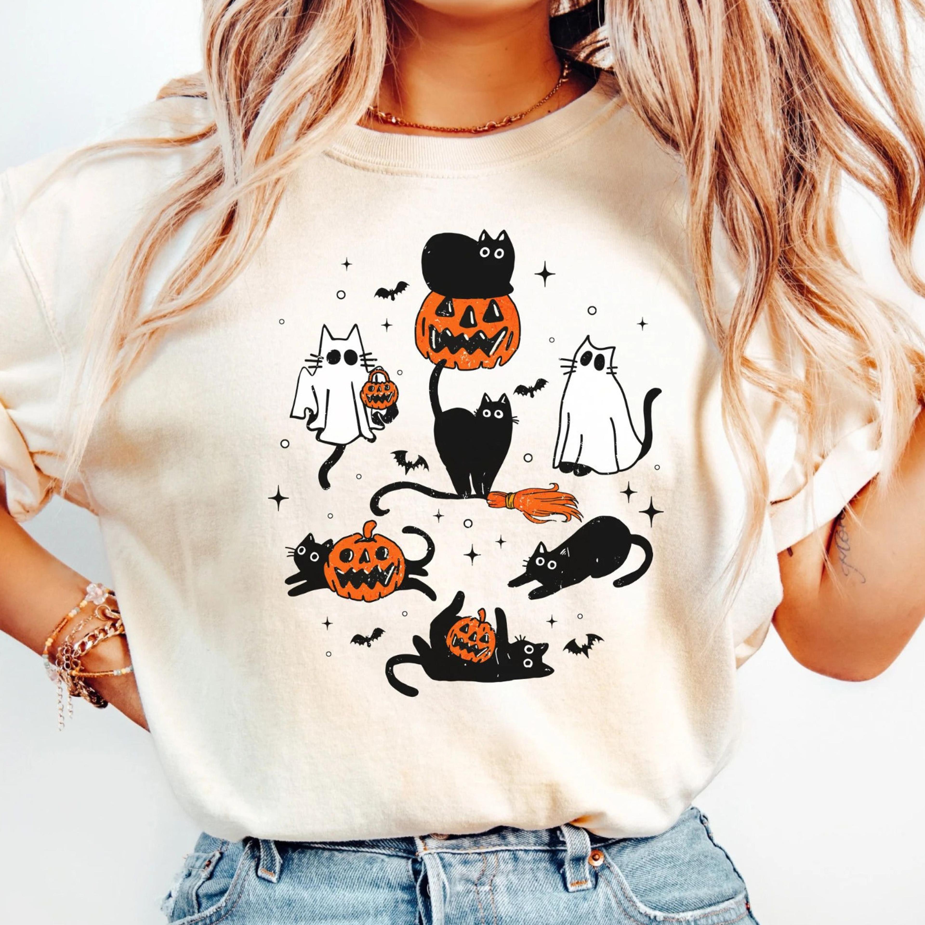 halloween ghost cats comfort colors shirt, cute cat shirt, womens halloween shirt, cute fall shirt, spooky season shirt