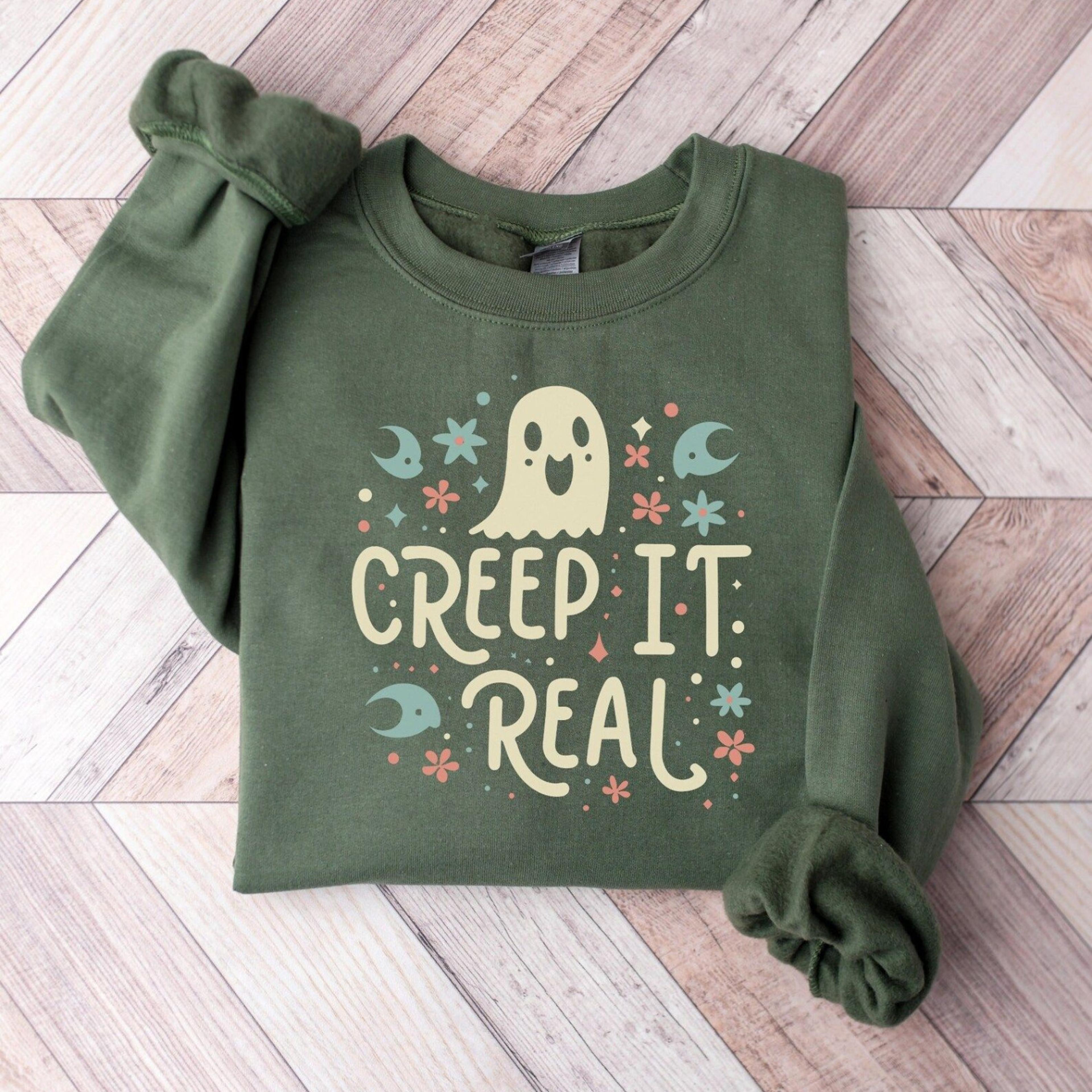 retro halloween sweatshirt creep it real floral vintage ghost sweater