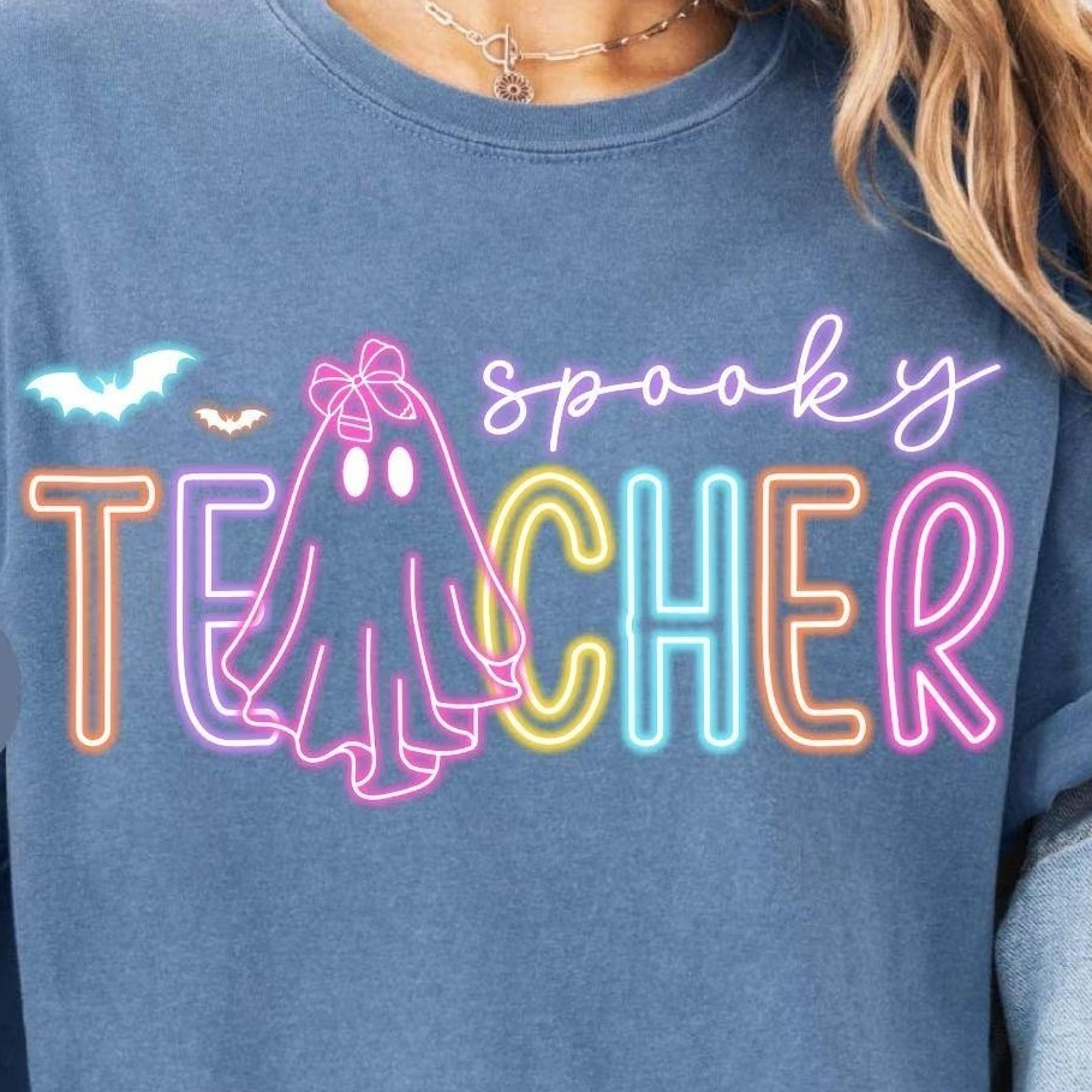 neon halloween teacher shirt, trendy neon halloween shirt, neon ghost teacher shirt, teacher's halloween shirt,neon fall
